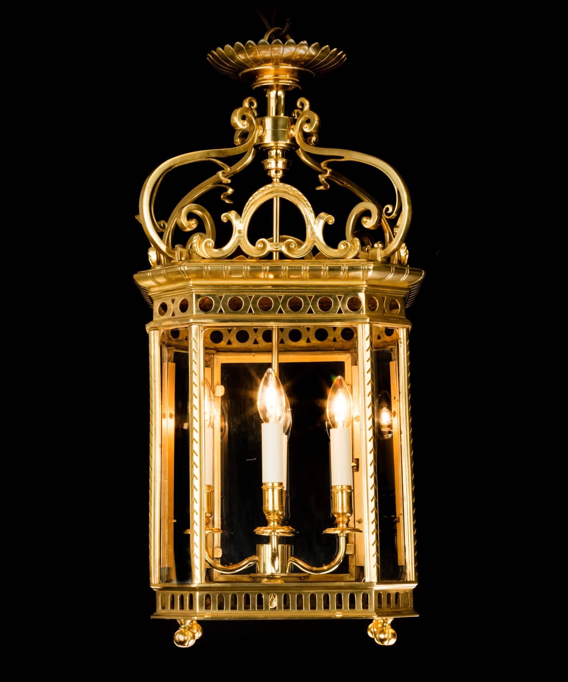 French Large Antique Brass Lantern