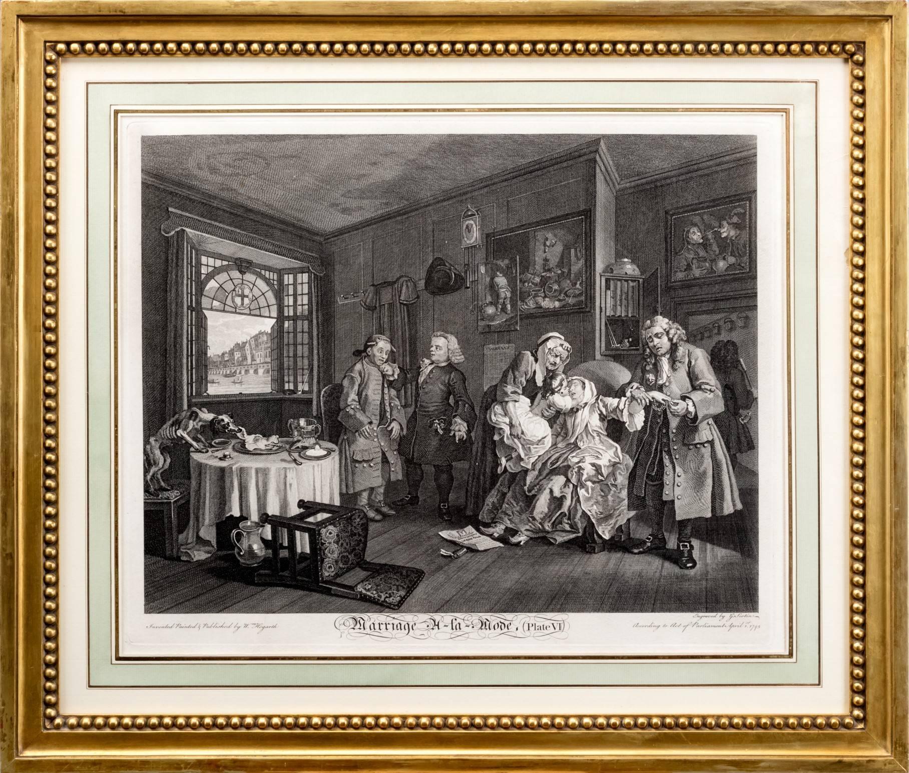 Marriage à la Mode.

1. Plate I - The Marriage Contract.
2. Plate II - The Breakfast Scene.
3. Plate III - The Scene with the Quack.
4. Plate IV - The Countess’s Levee.
5. Plate V - The Death of the Earl.
6. Plate VI - The Death of the