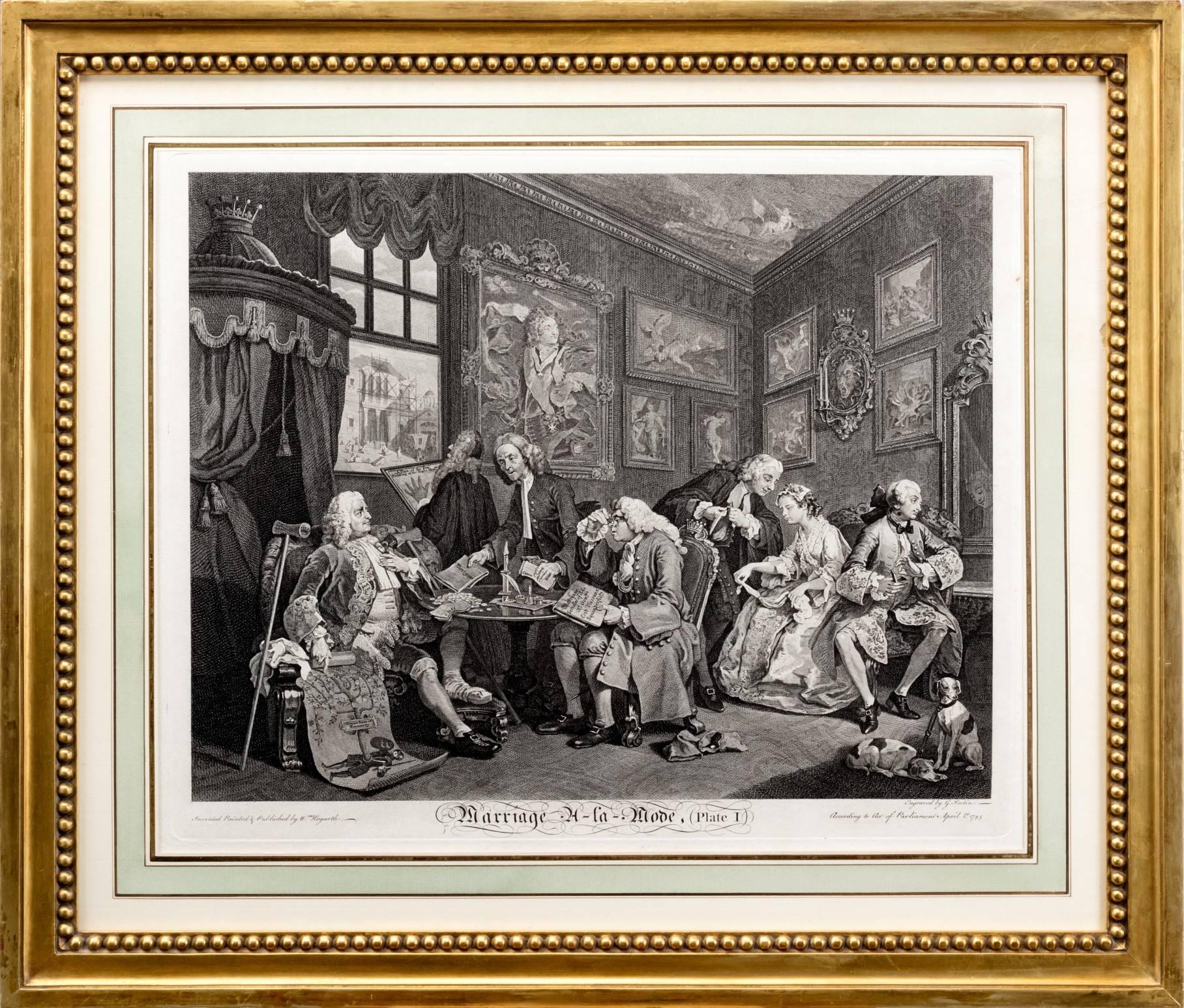 Set of Georgian Antique Prints: Marriage a la mode by Hogarth In Excellent Condition In London, GB