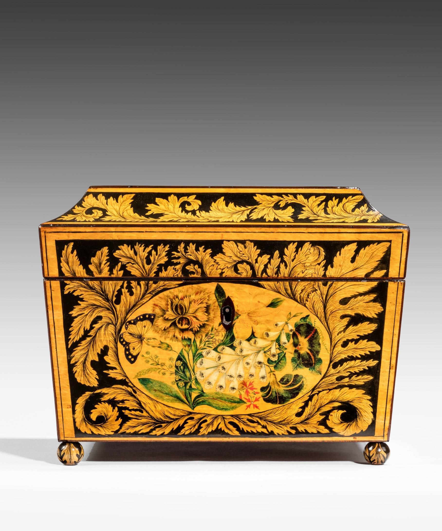 19th Century Regency Tea Caddy Decorated with Penwork