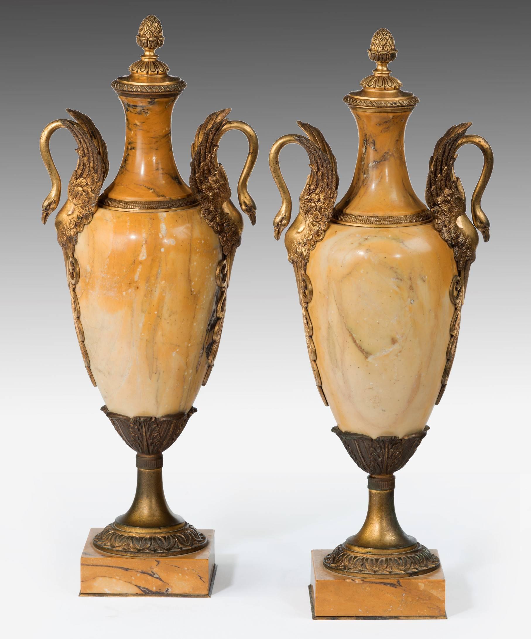 Victorian Pair of Marble and Ormolu Vases from the 19th Century For Sale