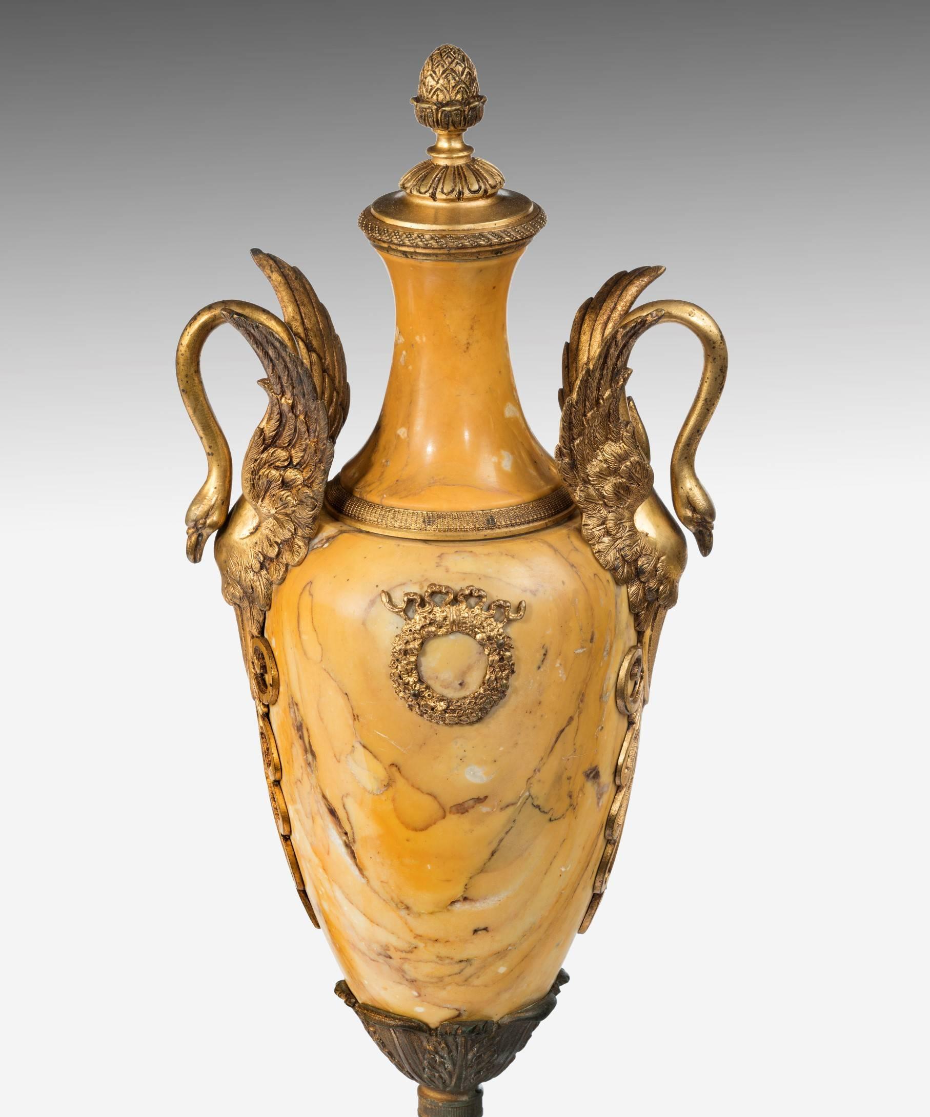 French Pair of Marble and Ormolu Vases from the 19th Century For Sale