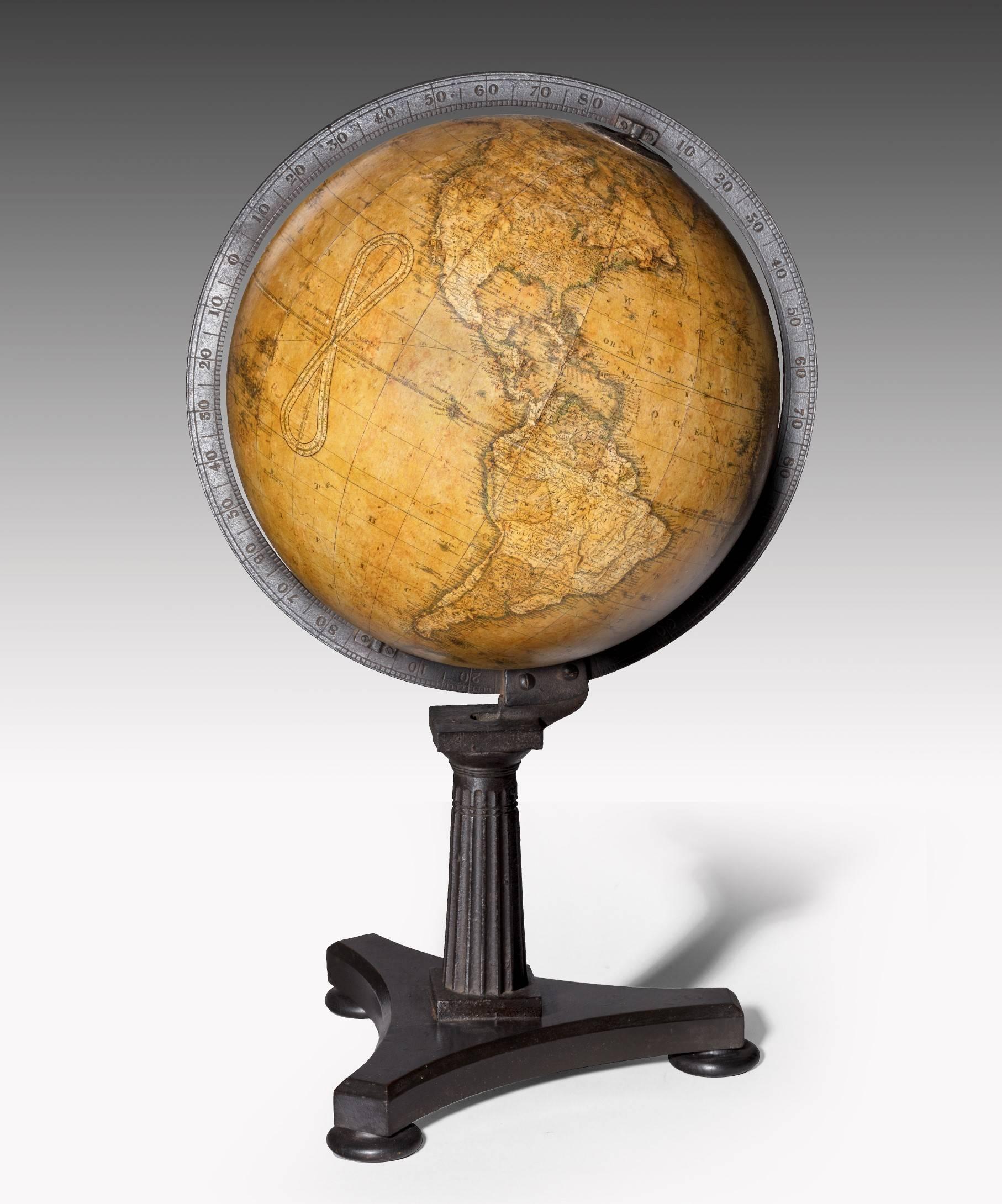 Cast Pair of Antique Desk Globes by Newton