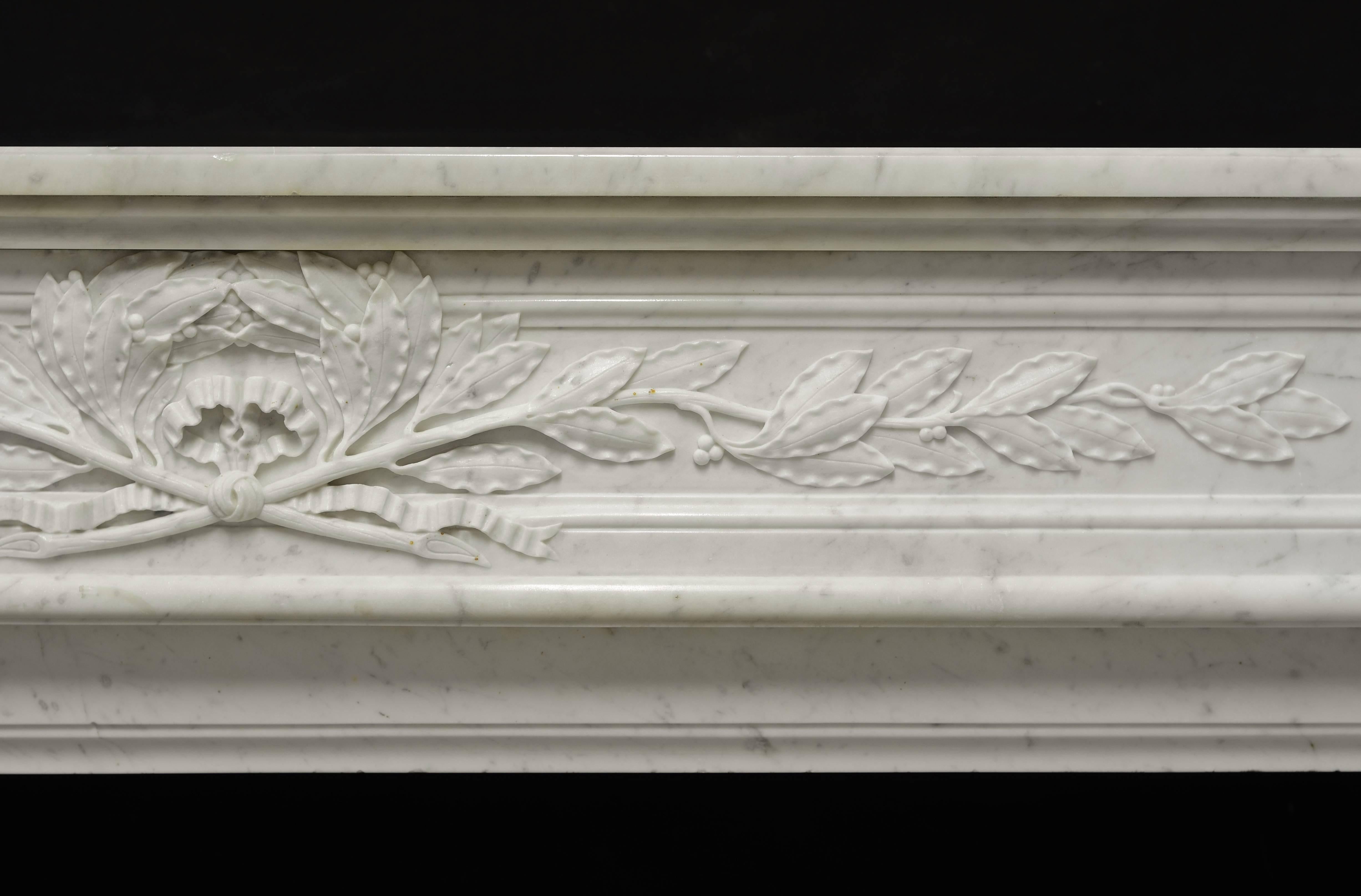 Carrara Marble Superb Antique French Louis XVI Fireplace Mantel, 19th Century