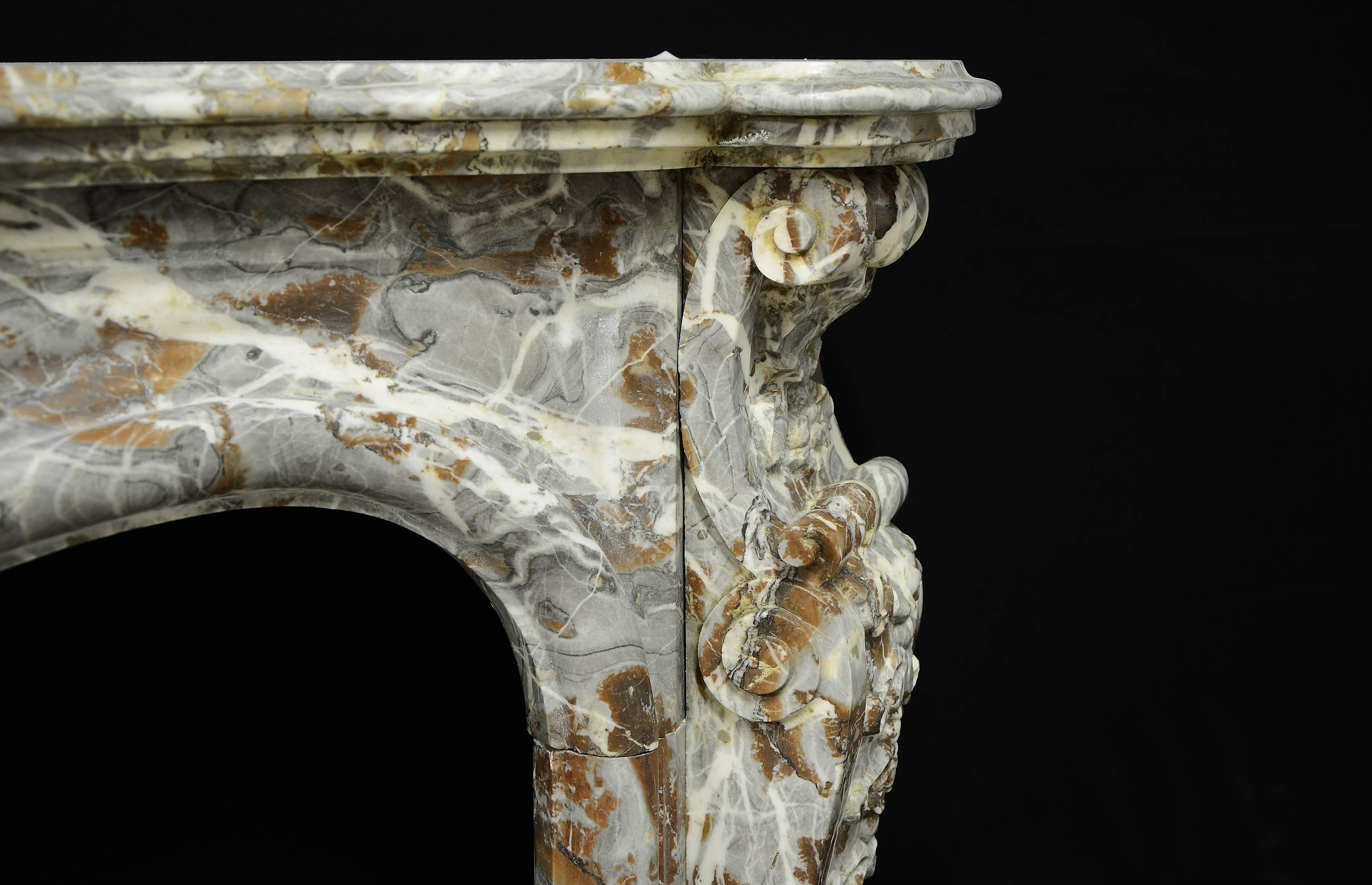 Belgian Antique Fireplace Mantel from Belgium, 19th Century Louis XV Style in Marble