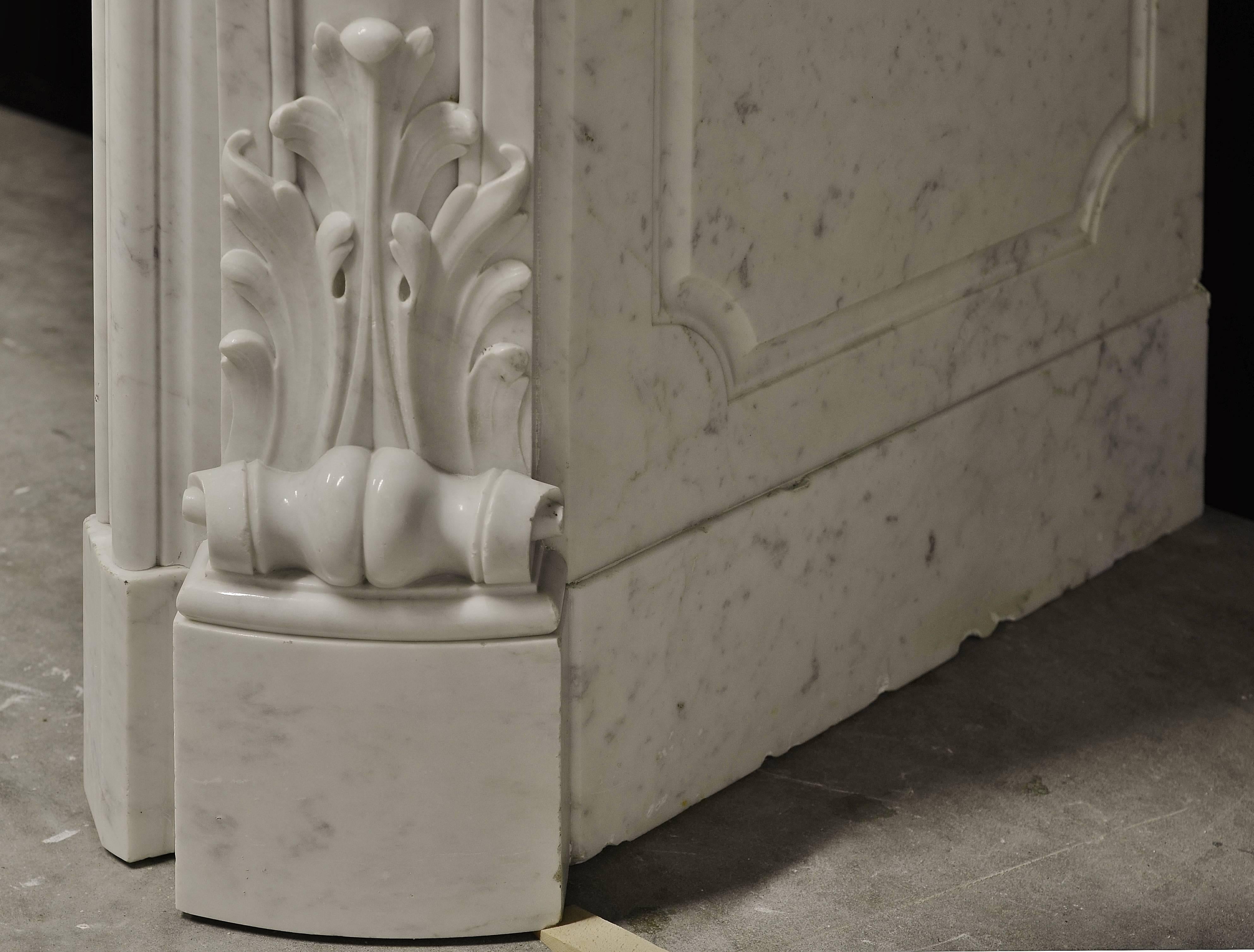 Beautiful Antique 19th Century French Louis XV Fireplace in Carrara White Marble 5