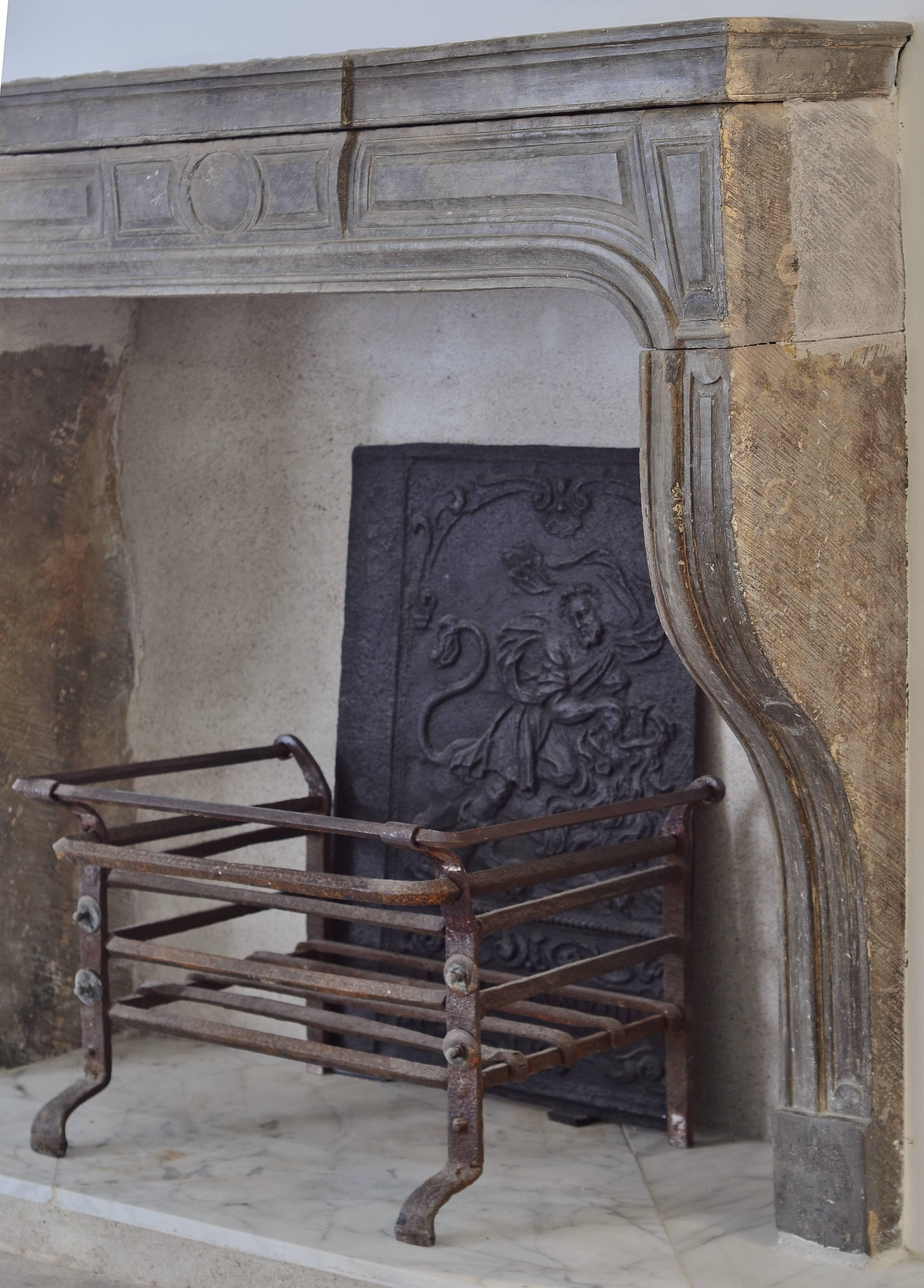 Fireplace in Its Purist Form, Antique French Louis XIV in Grey Limestone 5