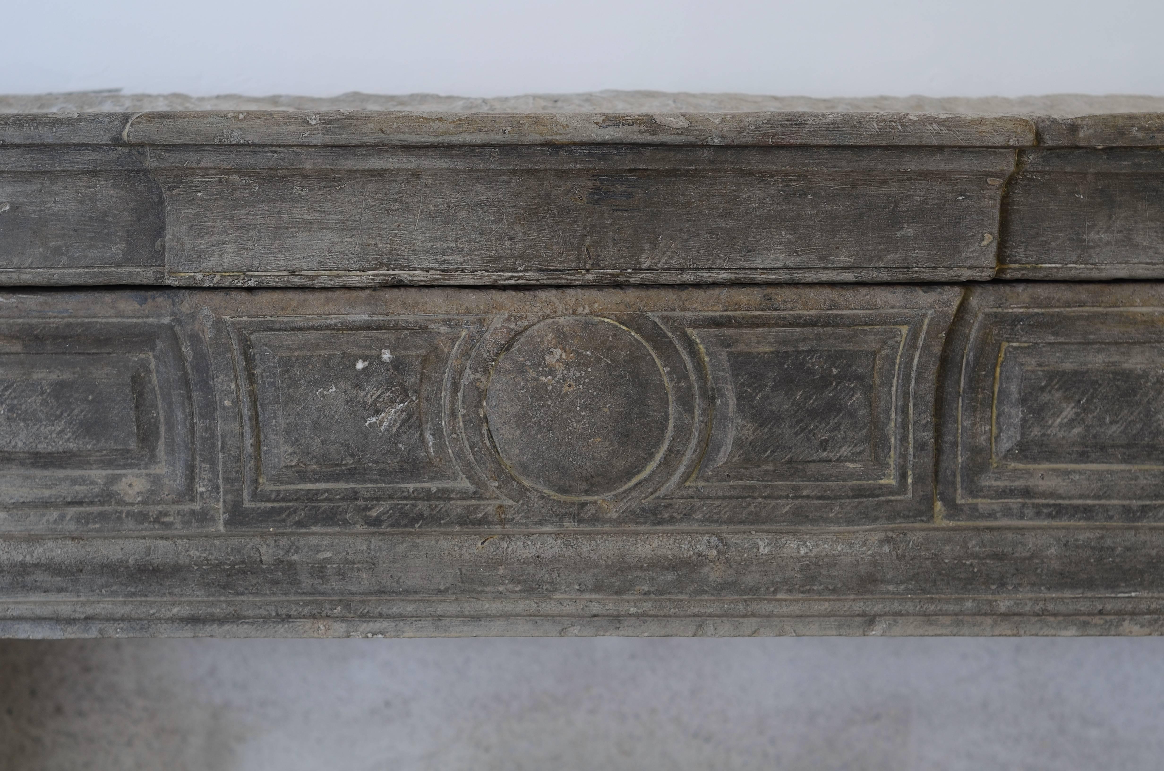 Fireplace in Its Purist Form, Antique French Louis XIV in Grey Limestone 2