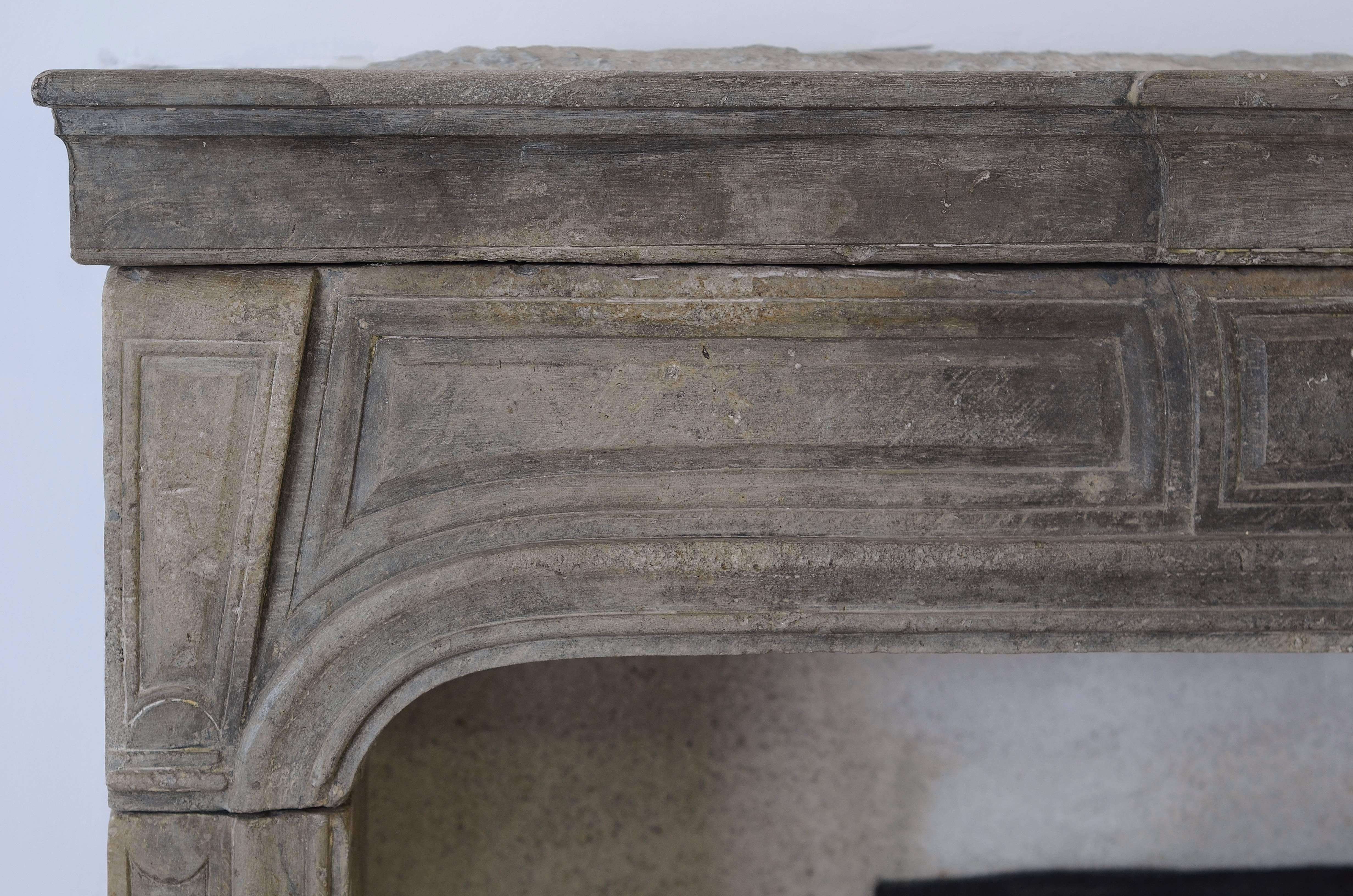 Fireplace in Its Purist Form, Antique French Louis XIV in Grey Limestone 6