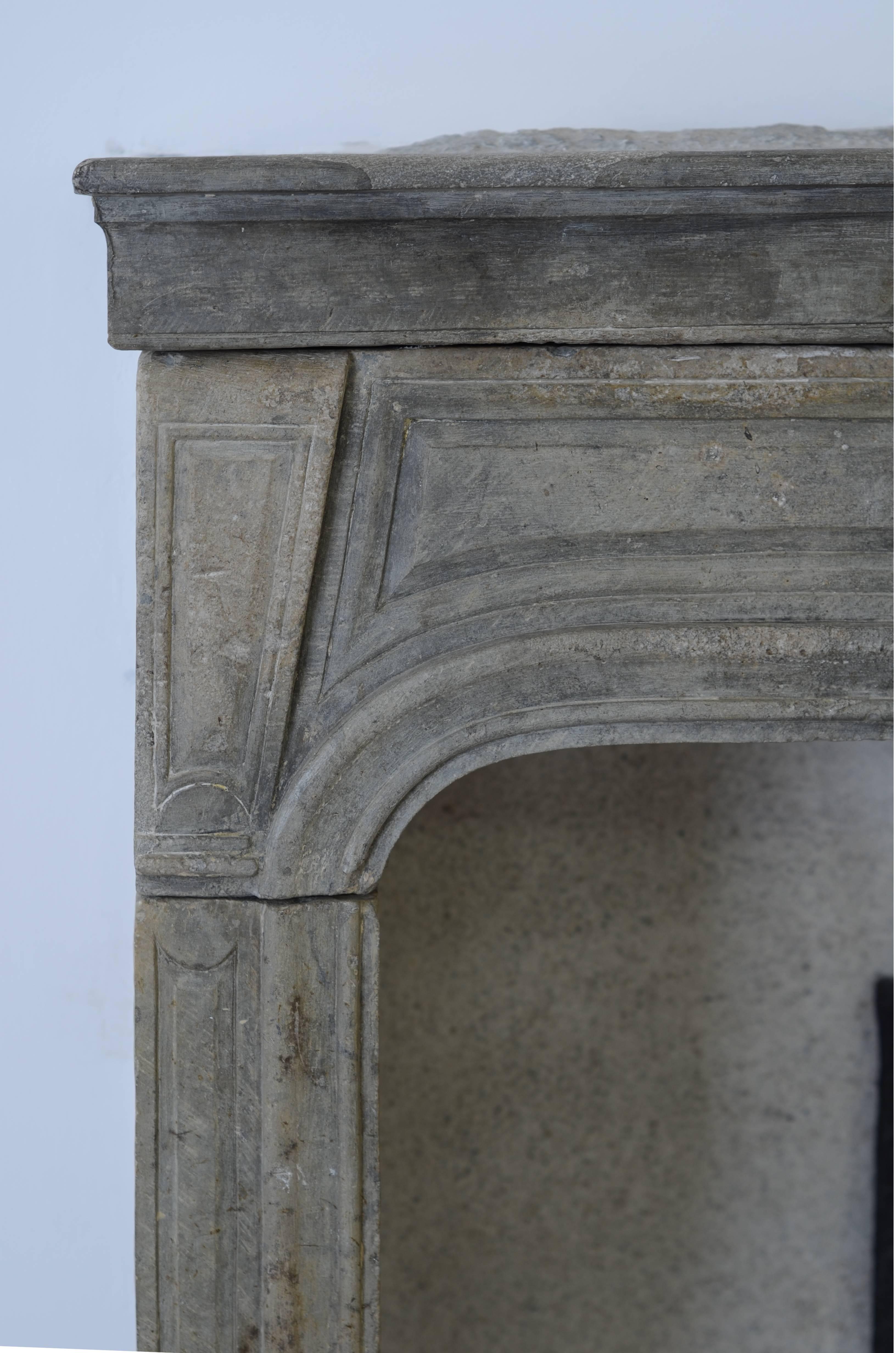 Fireplace in Its Purist Form, Antique French Louis XIV in Grey Limestone 1