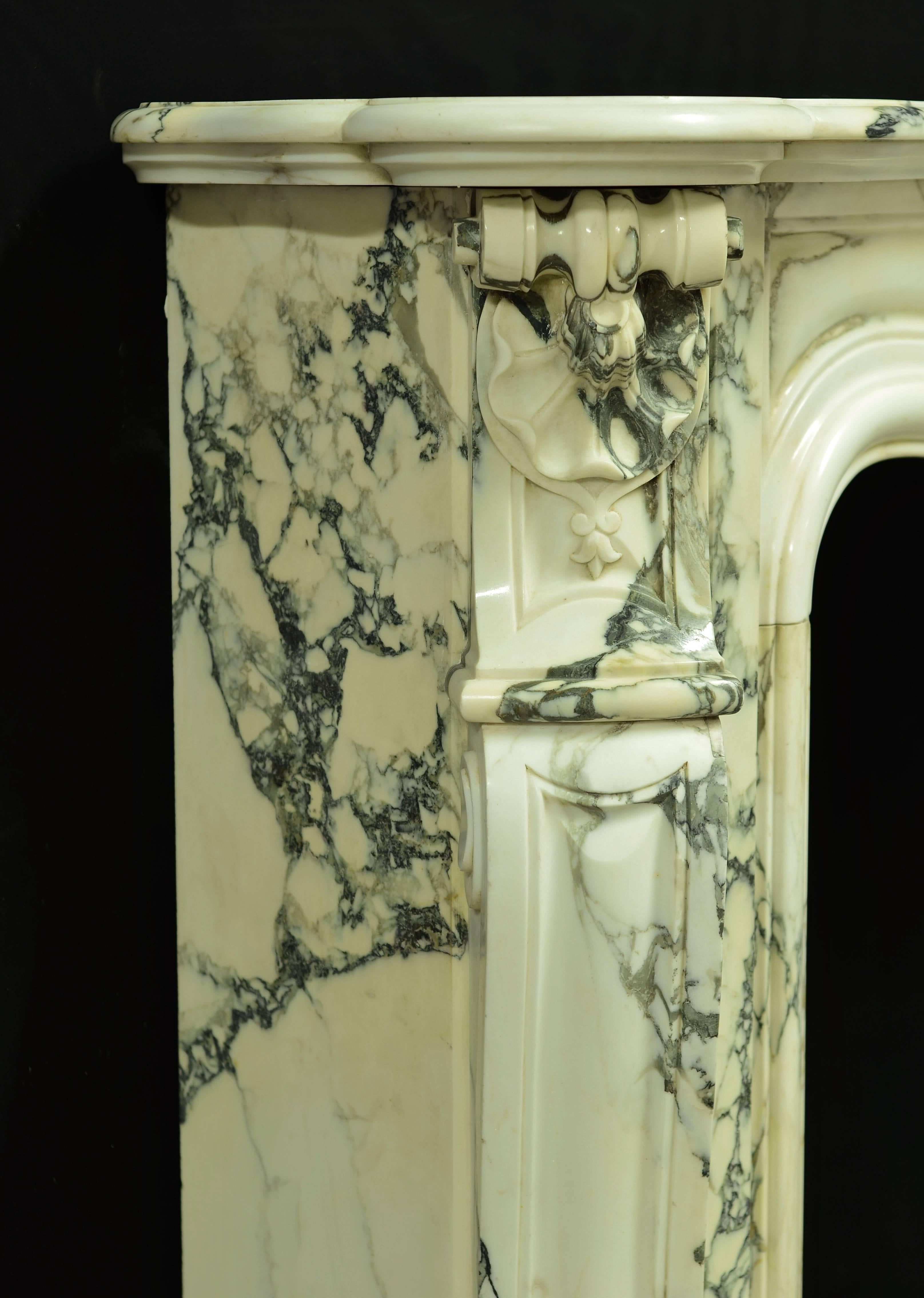 Carved 19th Century Marble Louis XV Fireplace Mantel from France