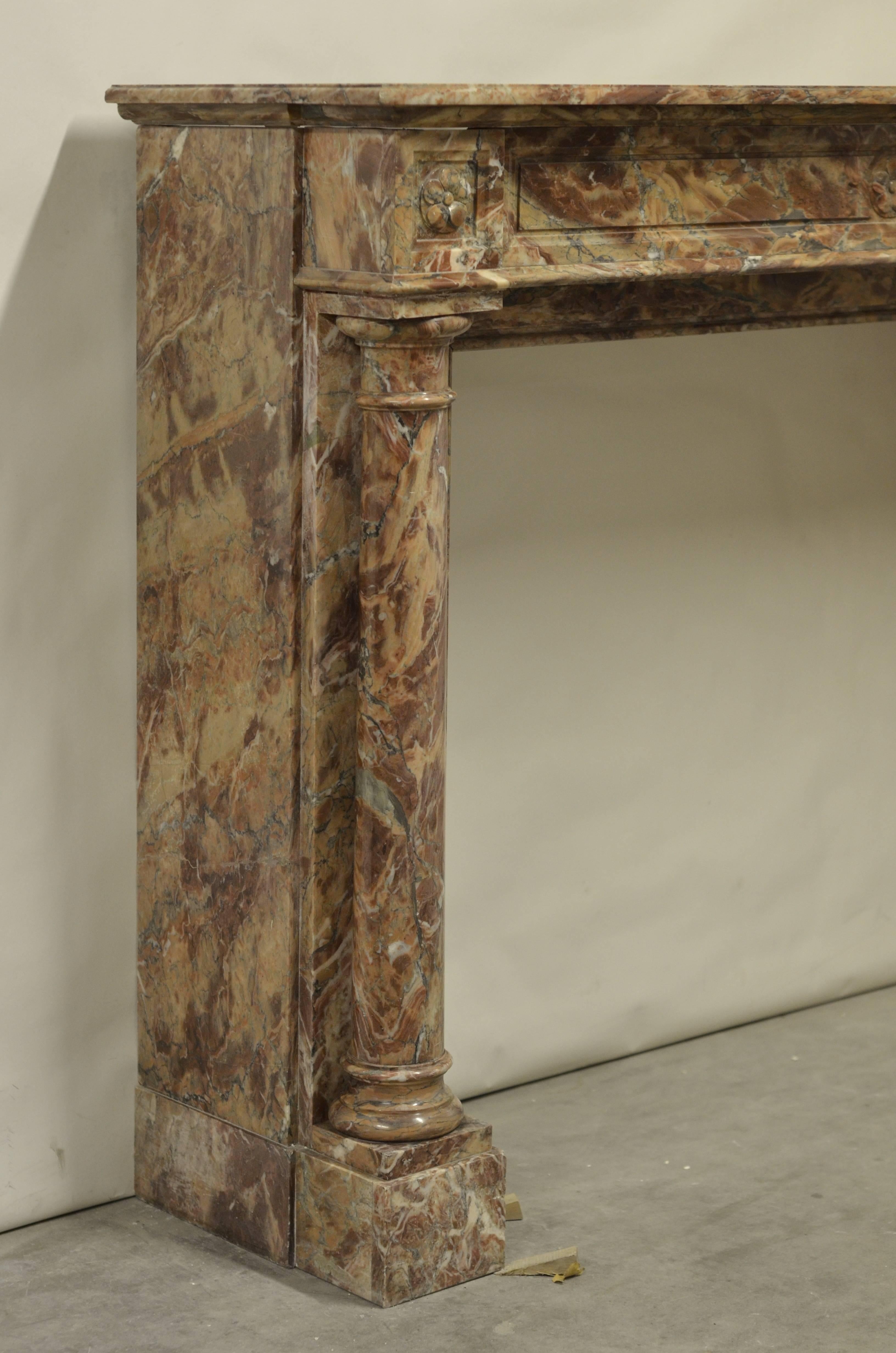 19th Century French Marble Louis XVI Fireplace Mantel with Pillars 2