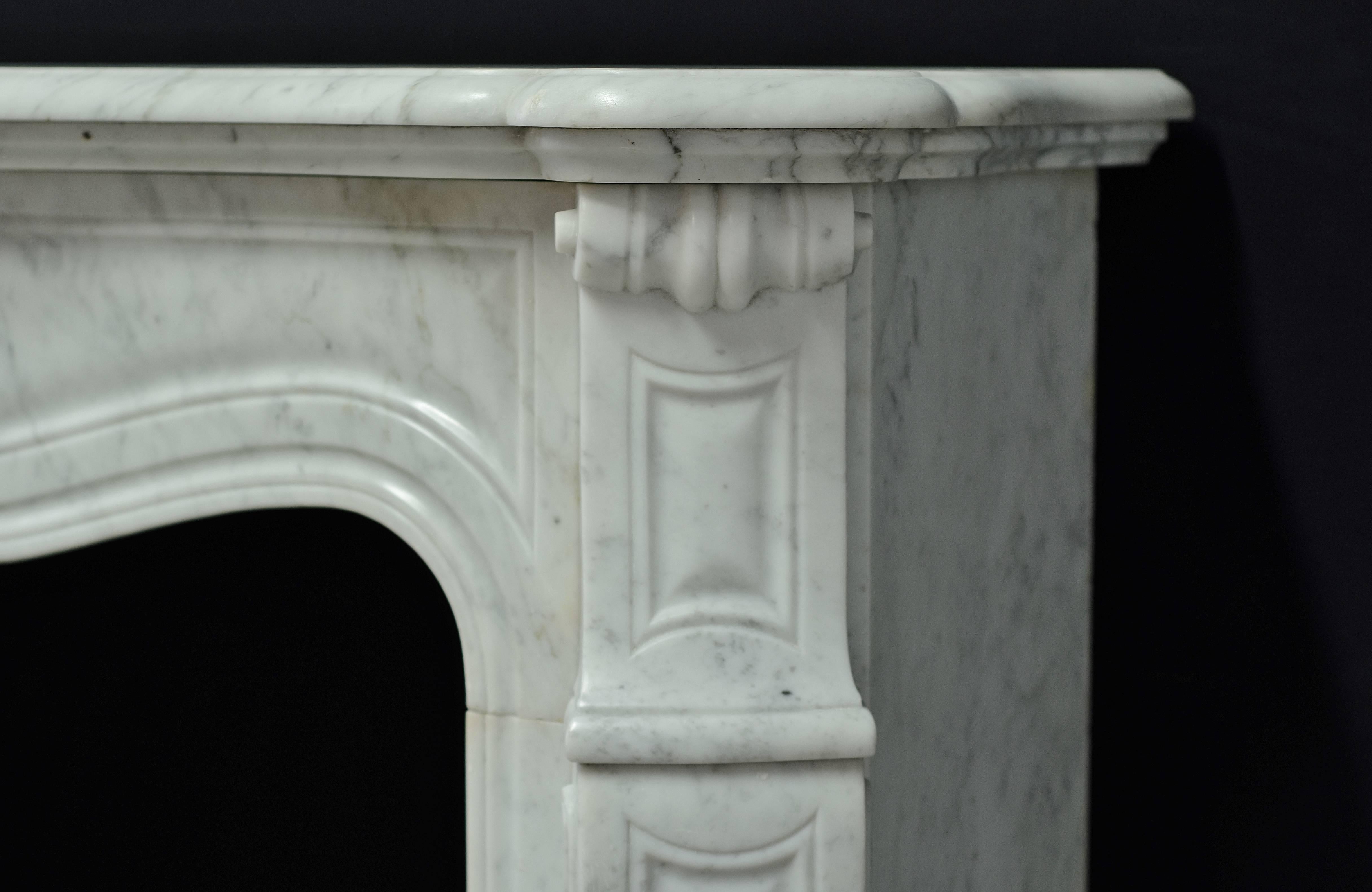 19th Century Small French Pompadour Style Louis XV Fireplace in Carrara White Marble