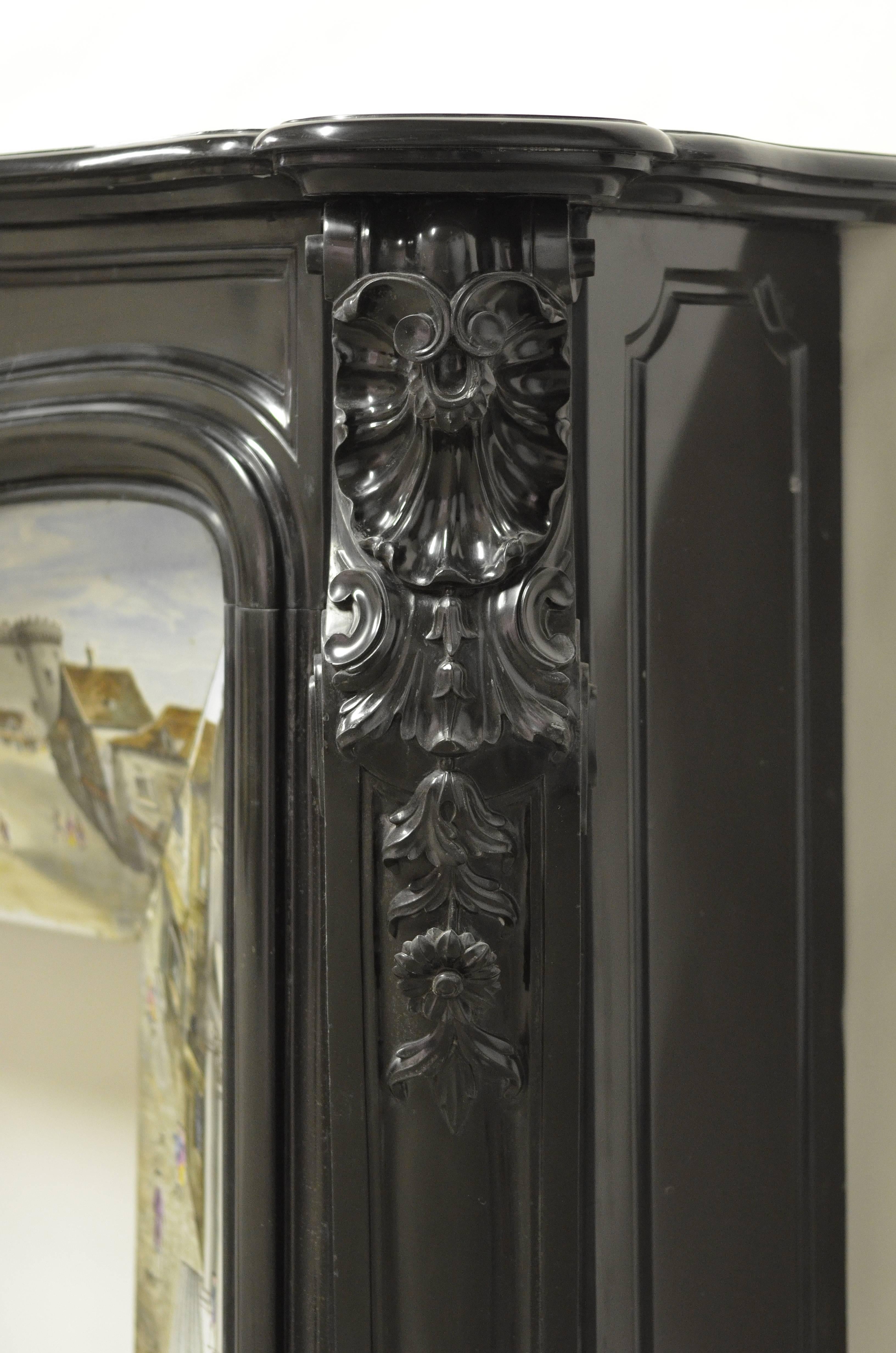 Beautiful, Rare Black Marble French Louis XV Fireplace with Original Insert For Sale 1
