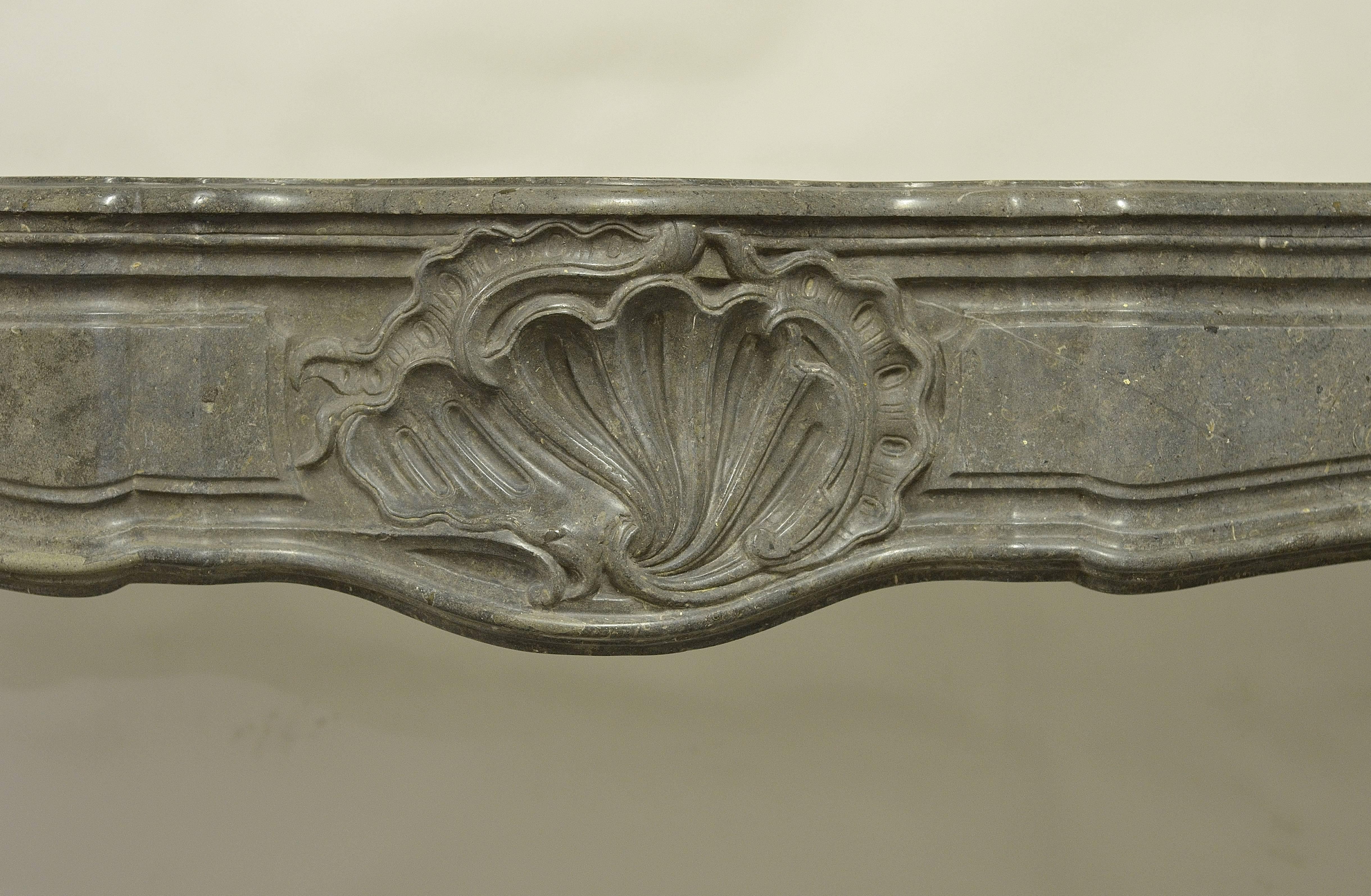 French Strong Limestone Louis XV Fireplace Mantel, 18th Century
