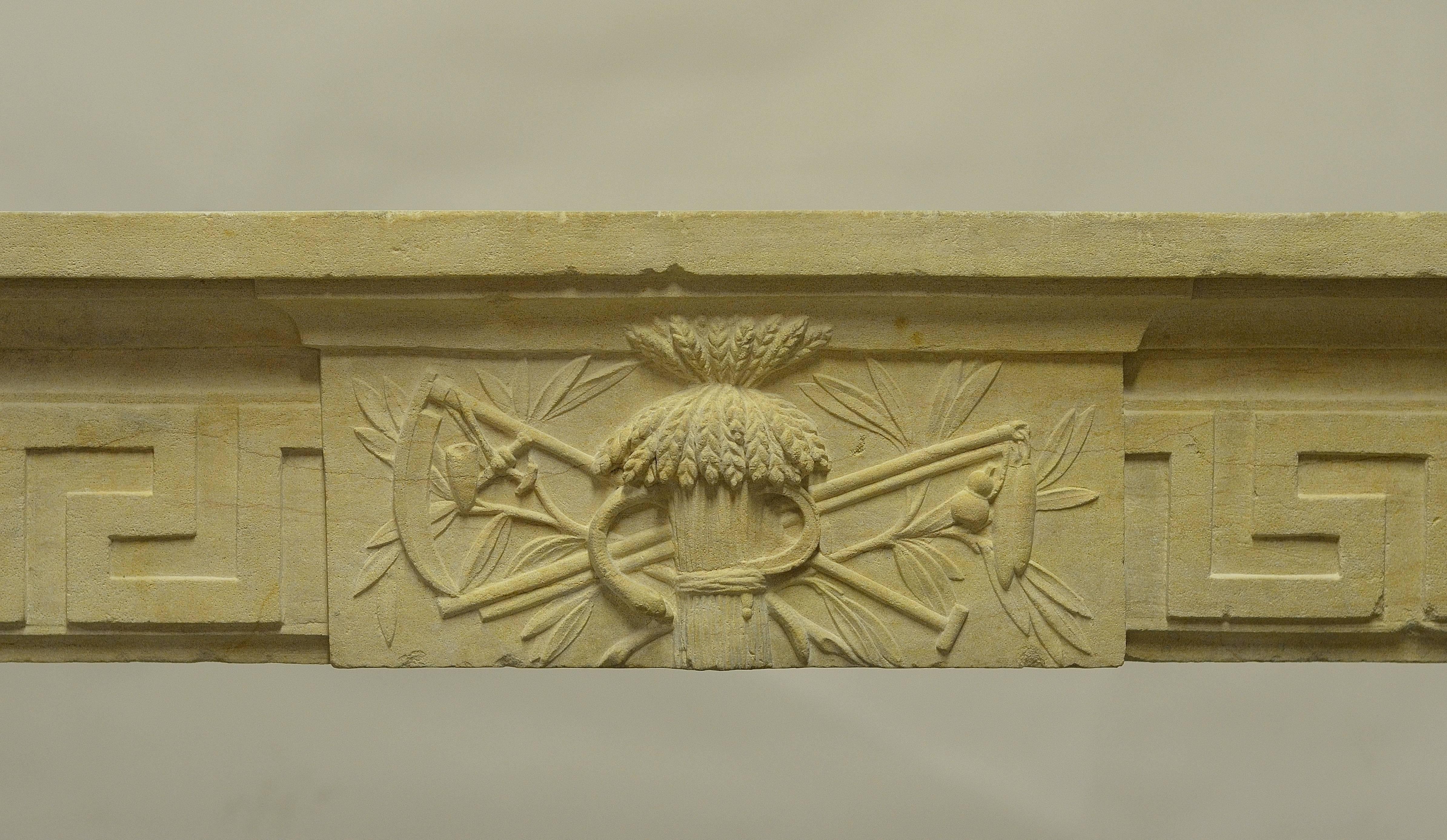 Perfect sized French Louis XVI Fireplace in warm colored Limestone.
Great depth for refurbishing you hearth.

Very decorative, original mantelpiece.
