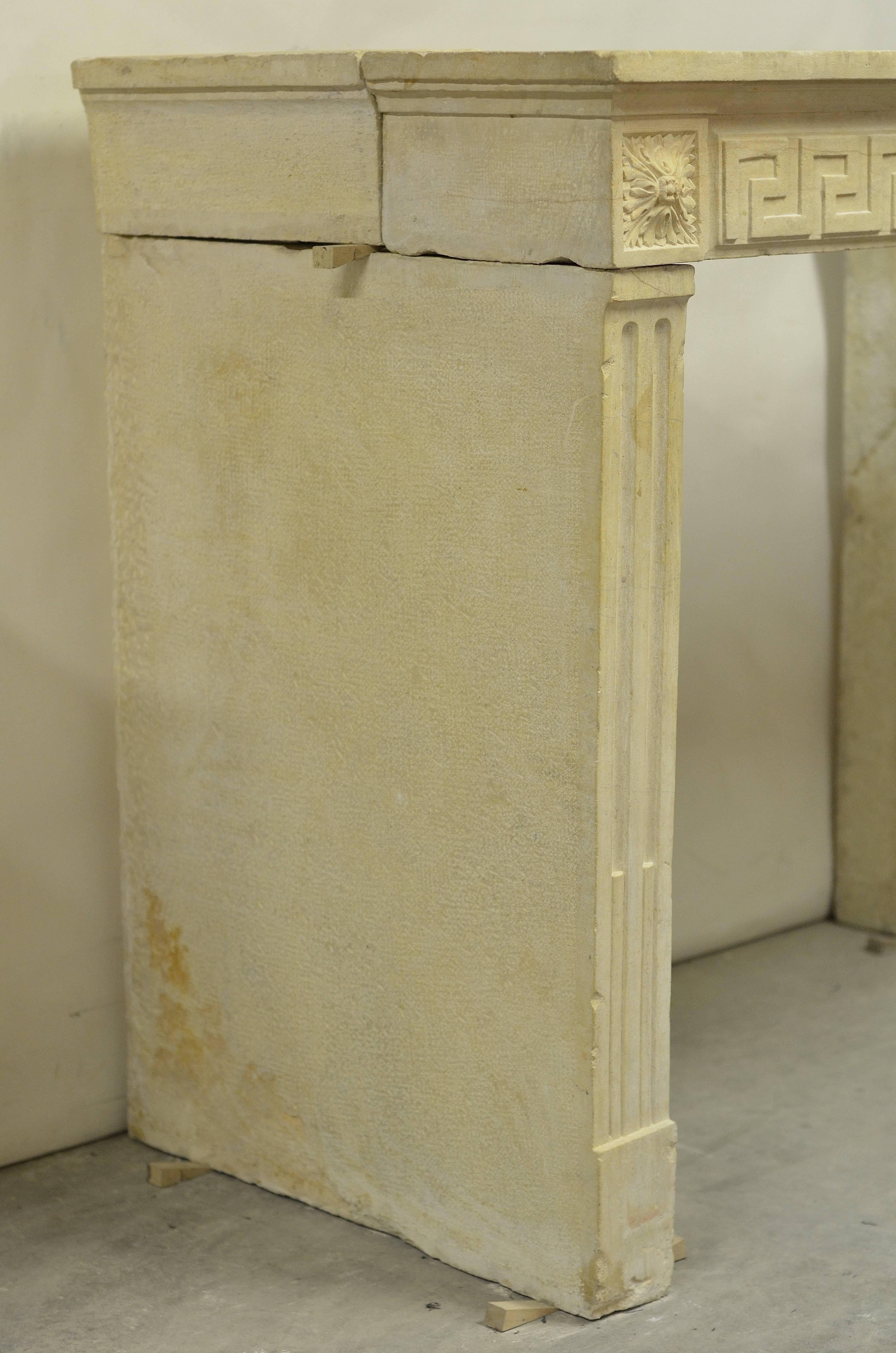 19th Century Small French Louis XVI Fireplace Mantel in Limestone