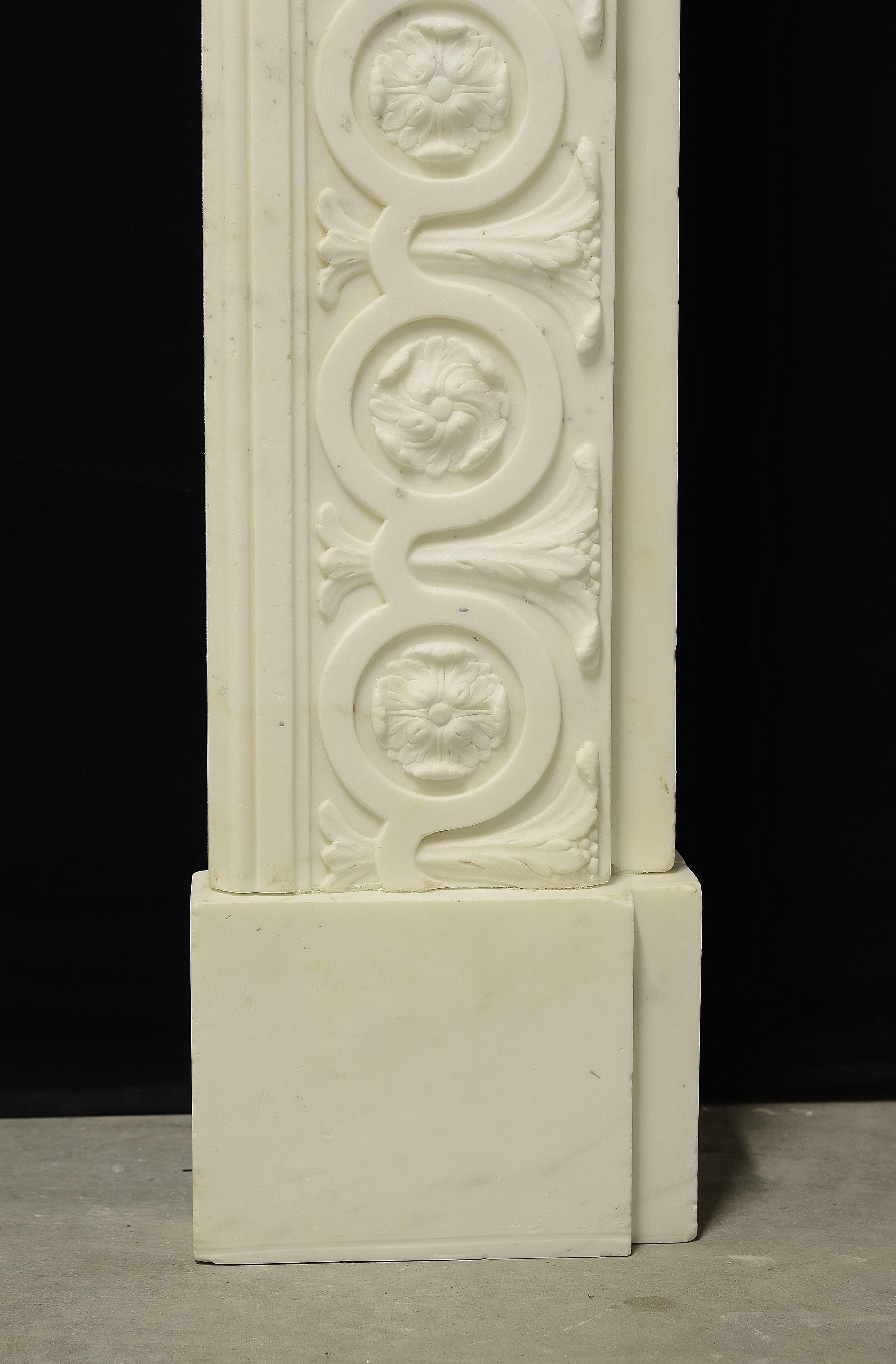 Amazing, White Marble Fireplace with Floral Guilloche Pattern Throughout 1