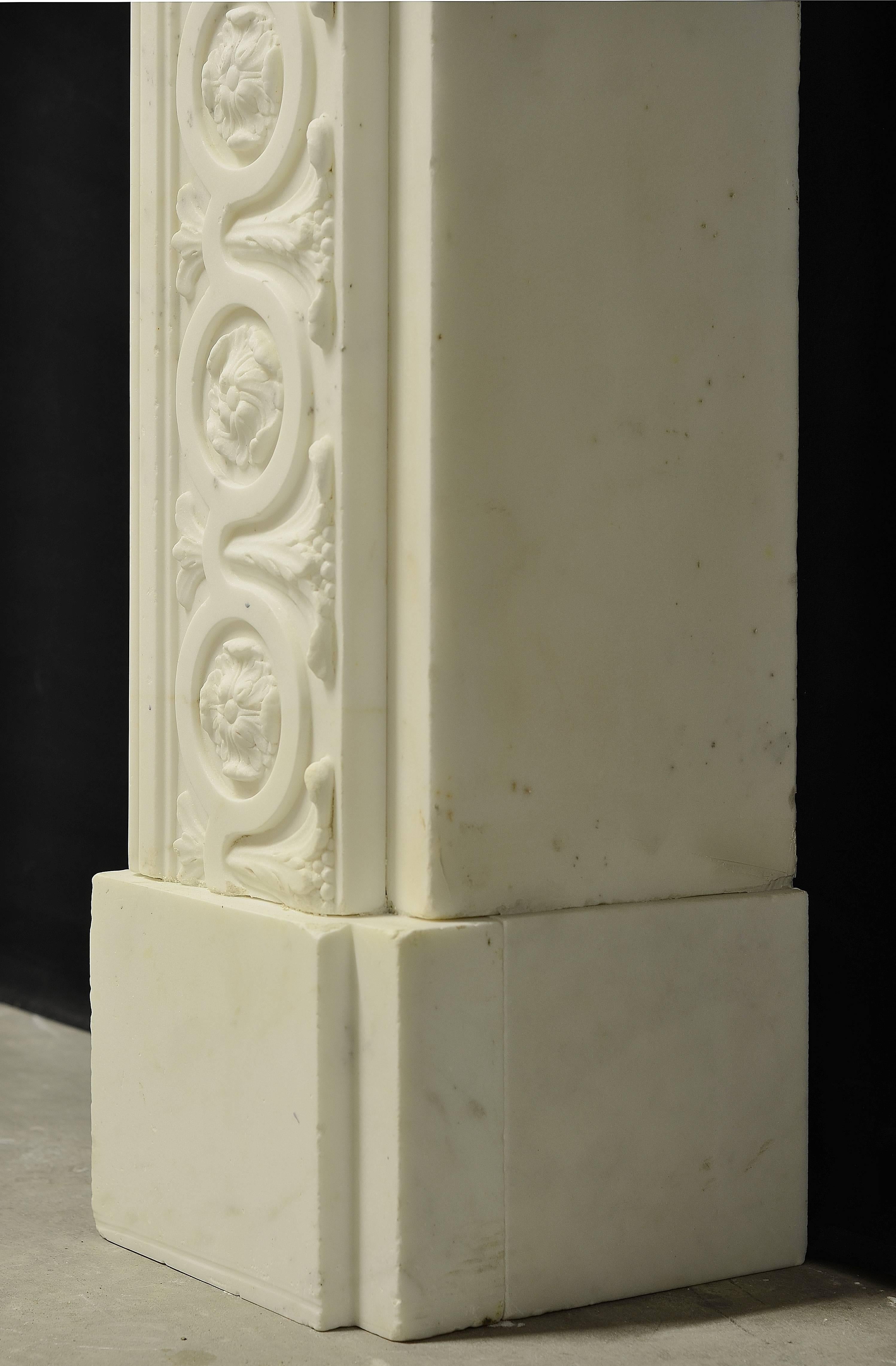 Amazing, White Marble Fireplace with Floral Guilloche Pattern Throughout 2