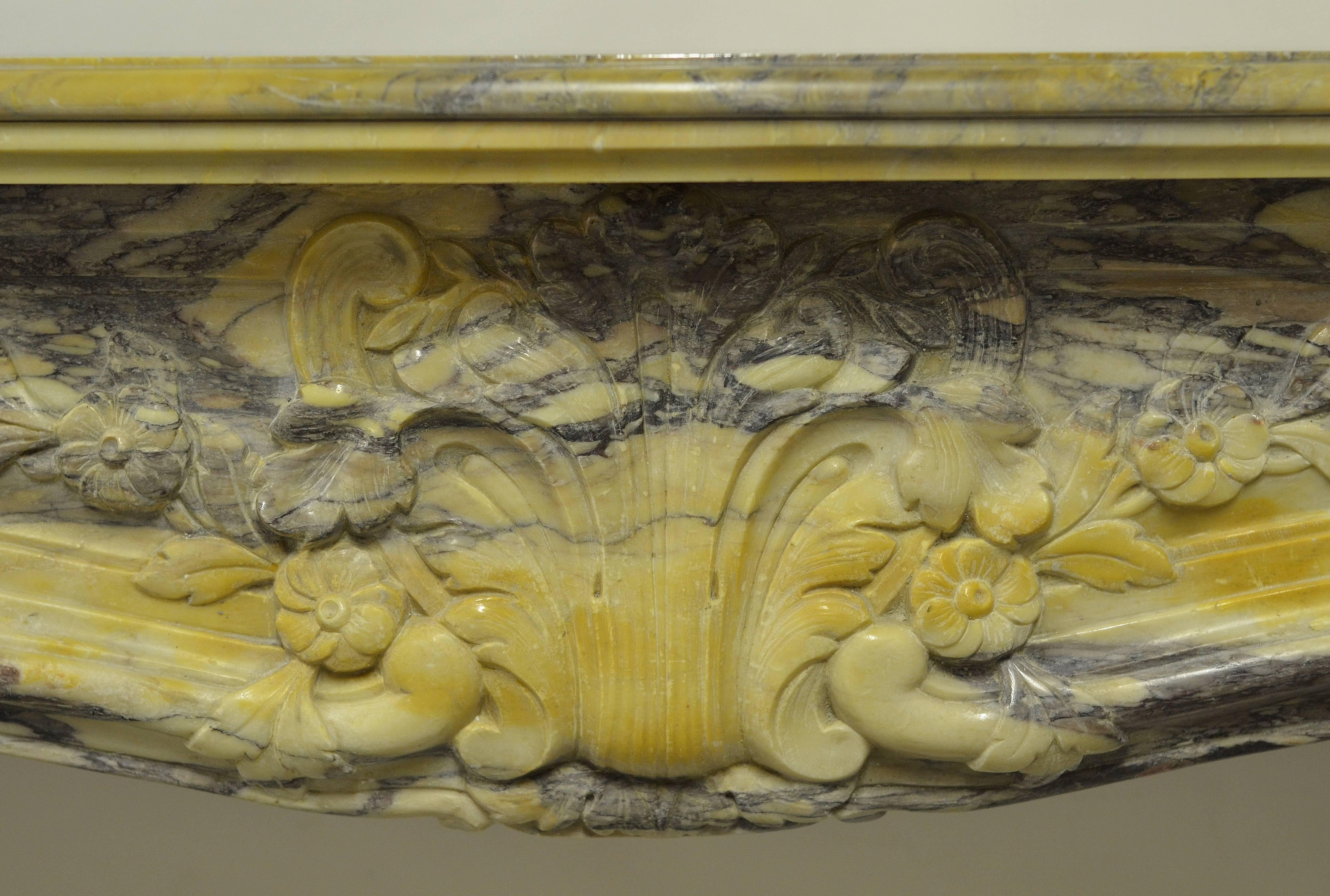  Colorful Marble Louis XV Fireplace Mantel In Excellent Condition In Haarlem, Noord-Holland