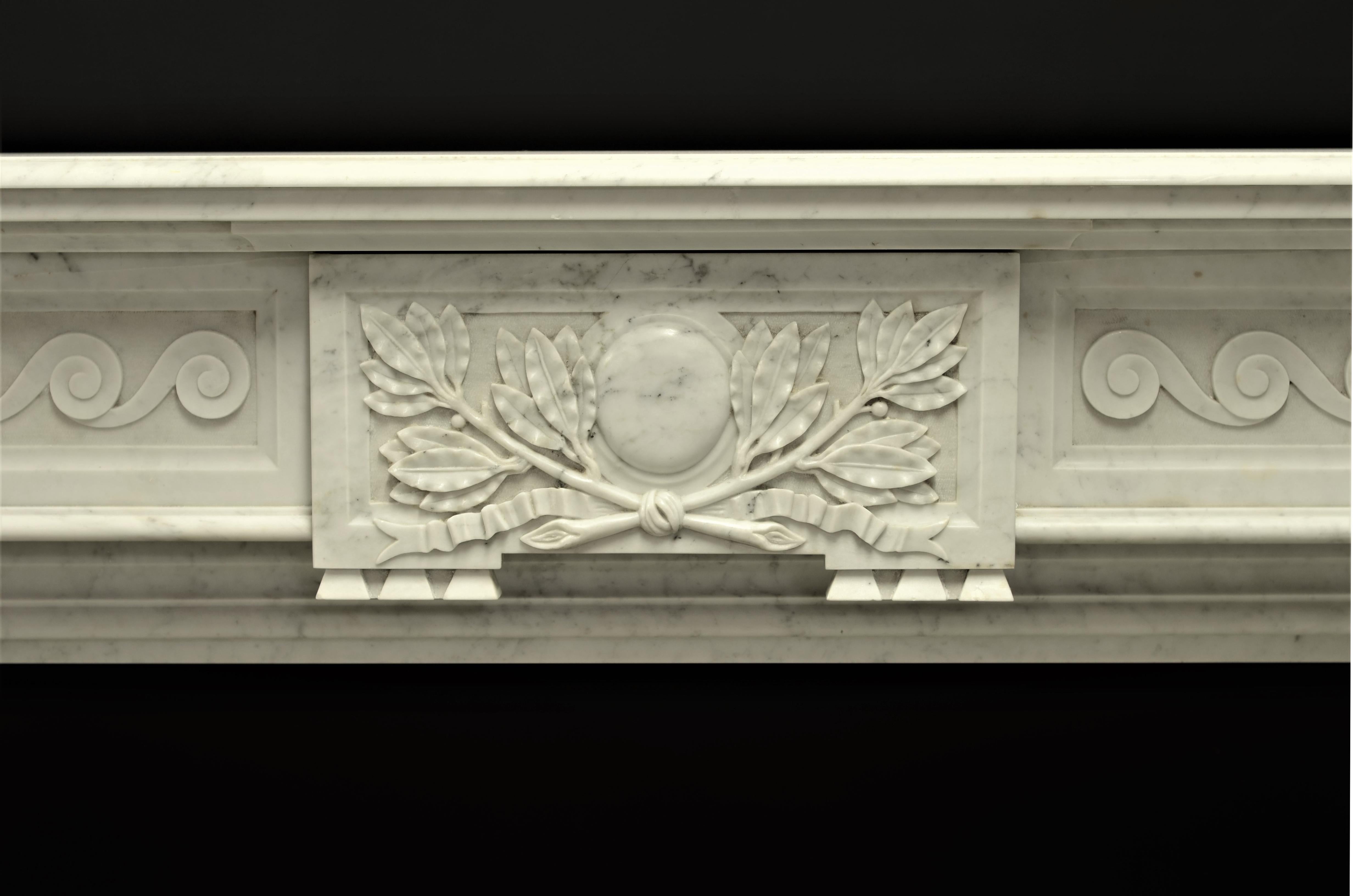 Belgian Decorative White Marble Louis XVI Fireplace Mantel