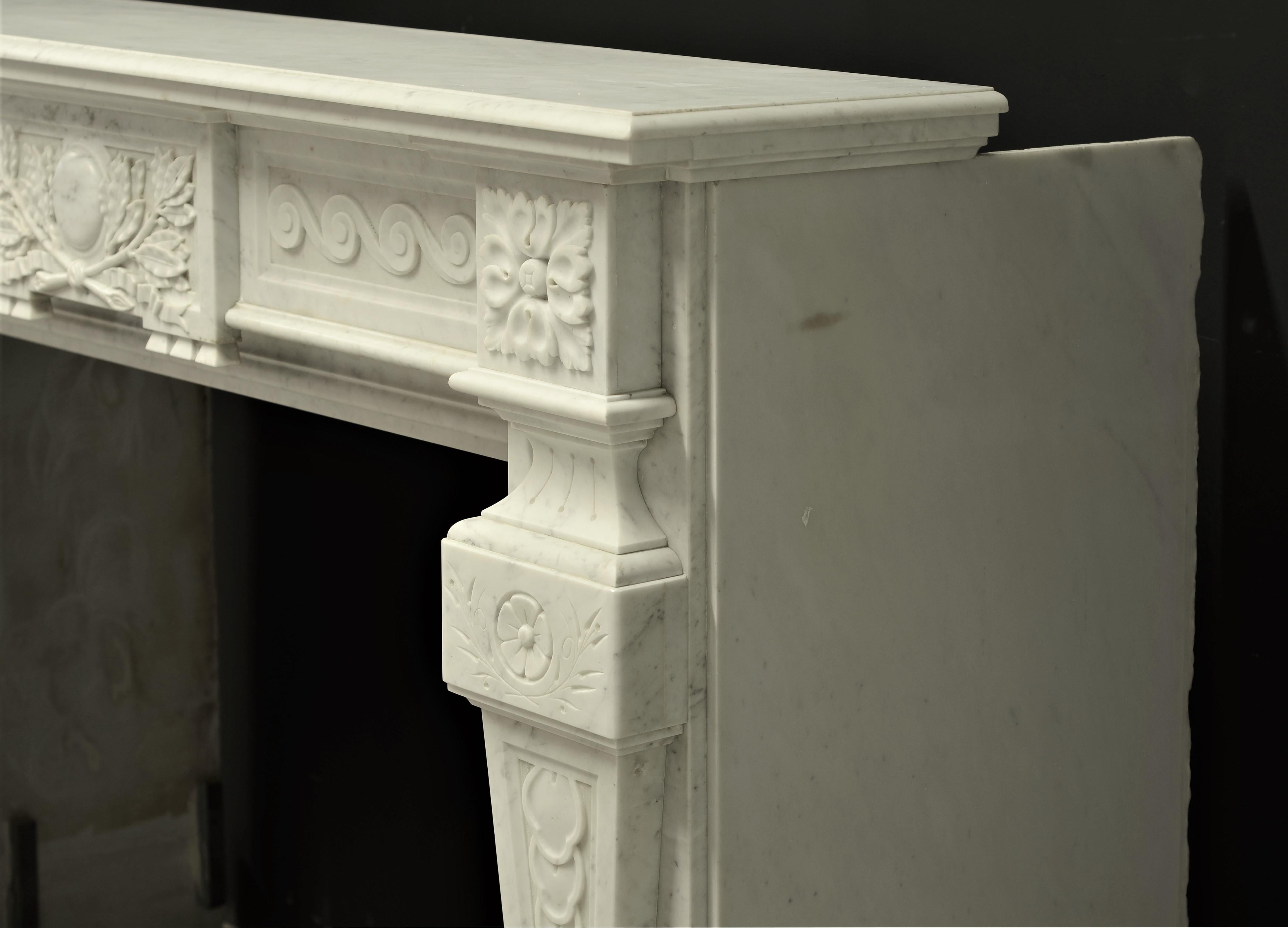 19th Century Decorative White Marble Louis XVI Fireplace Mantel