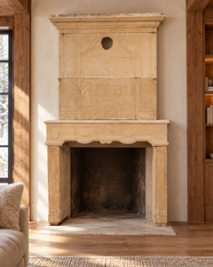 18th-Century French Louis XIV Limestone Fireplace with Trumeau