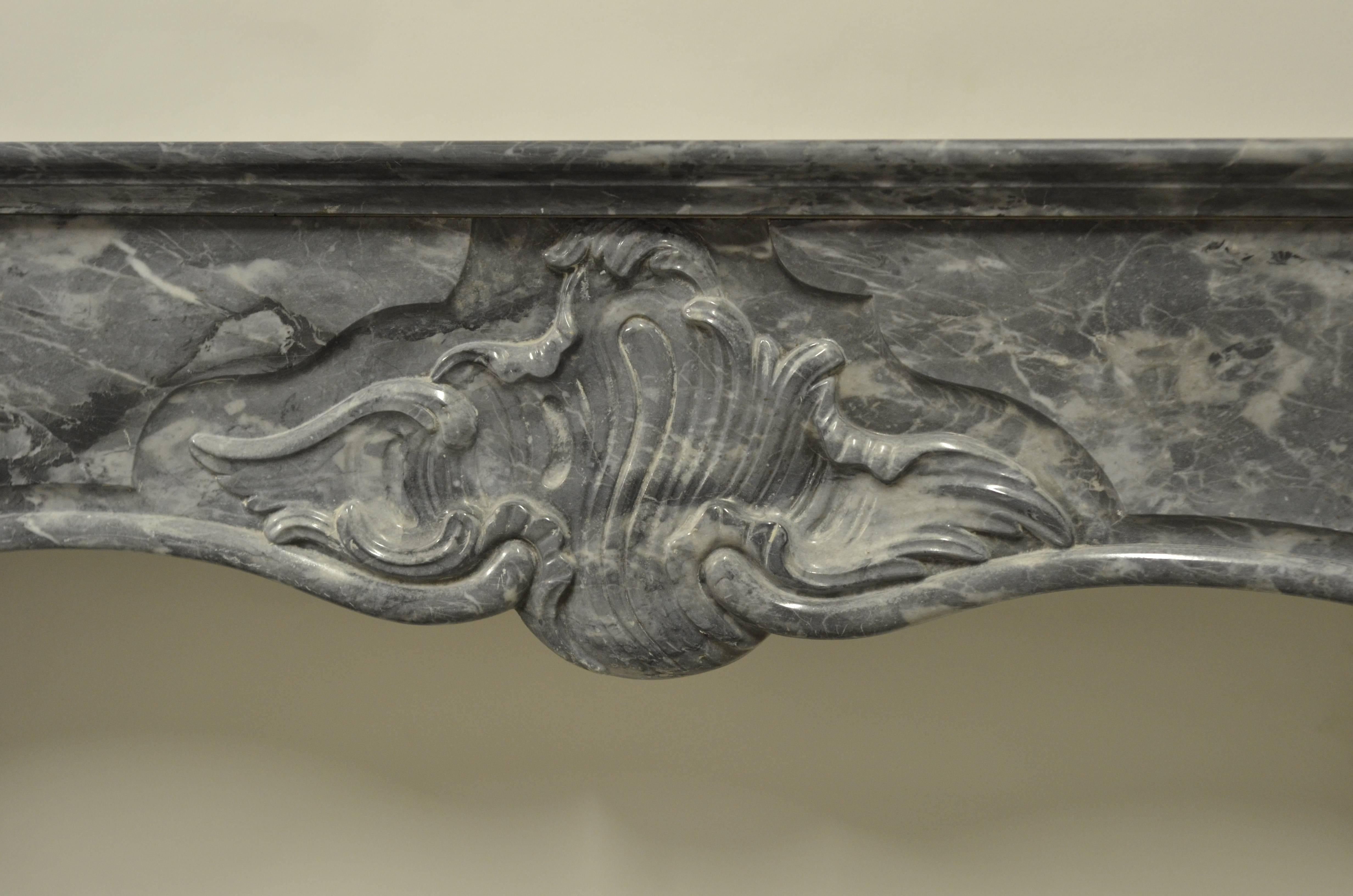 Carved Grey Marble Dutch Louis XV Fireplace Mantel, 18th Century