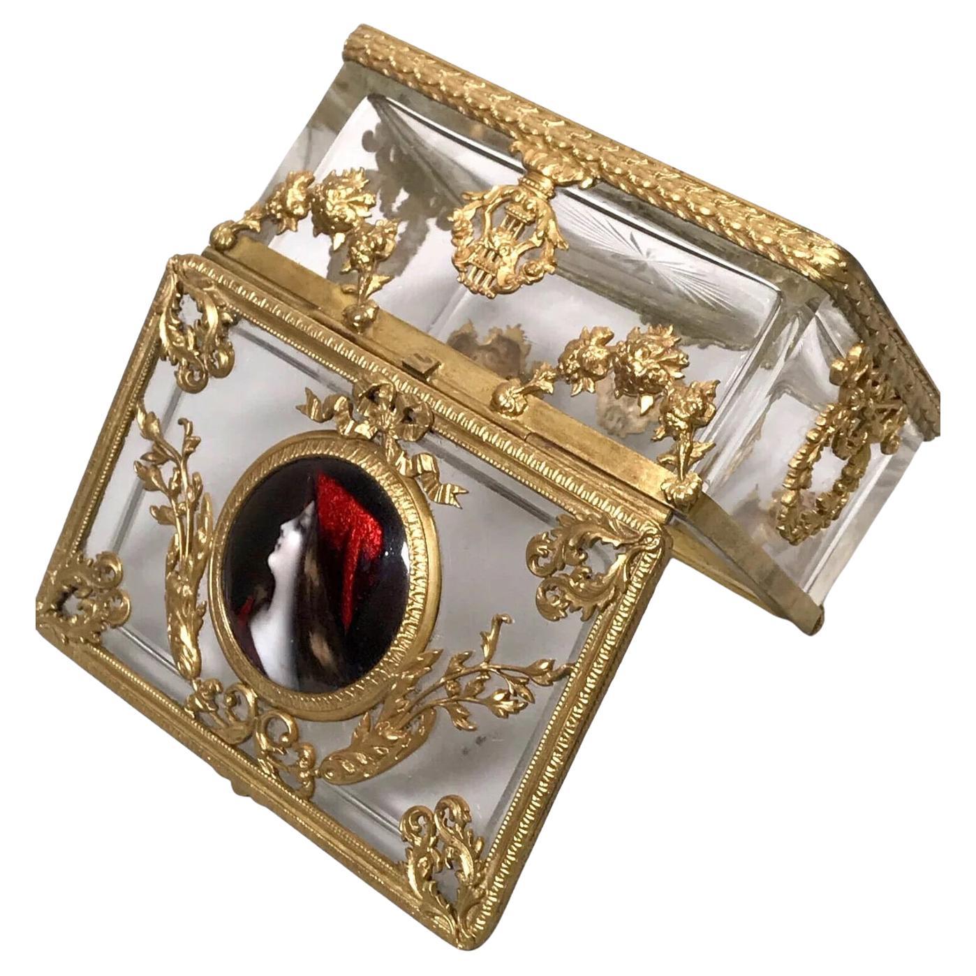 Antiguo Cofre Imperio French Dore Bronce Esmaltado en venta