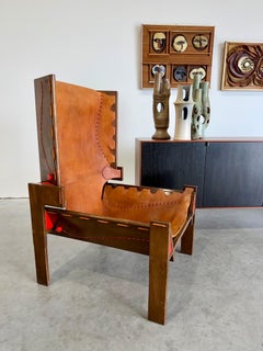 Brasilianischer Modernist Mid Century Sperrholz und Leder Shelter Chair