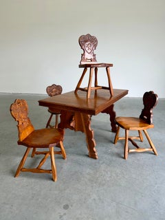 Vintage Brutalist Tyrolean Pine Dining Chairs, Set of 4