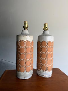 Pair of Hal Lasky Isla Del Sol Mid Century Studio Pottery Lamps, Circles Design