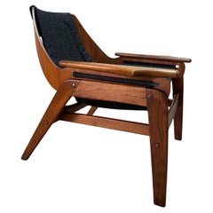 Mid Century Jerry Johnson Triumph Walnut Sling Lounge Chair