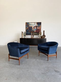 Mid Century Modern Restored Velvet Barrel Chair Pair by Lawrence Peabody