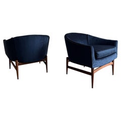 Mid Century Modern Restored Velvet Barrel Chair Pair by Lawrence Peabody