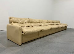 Vintage Italian Style Modular Beige Leather Sofa, 1987