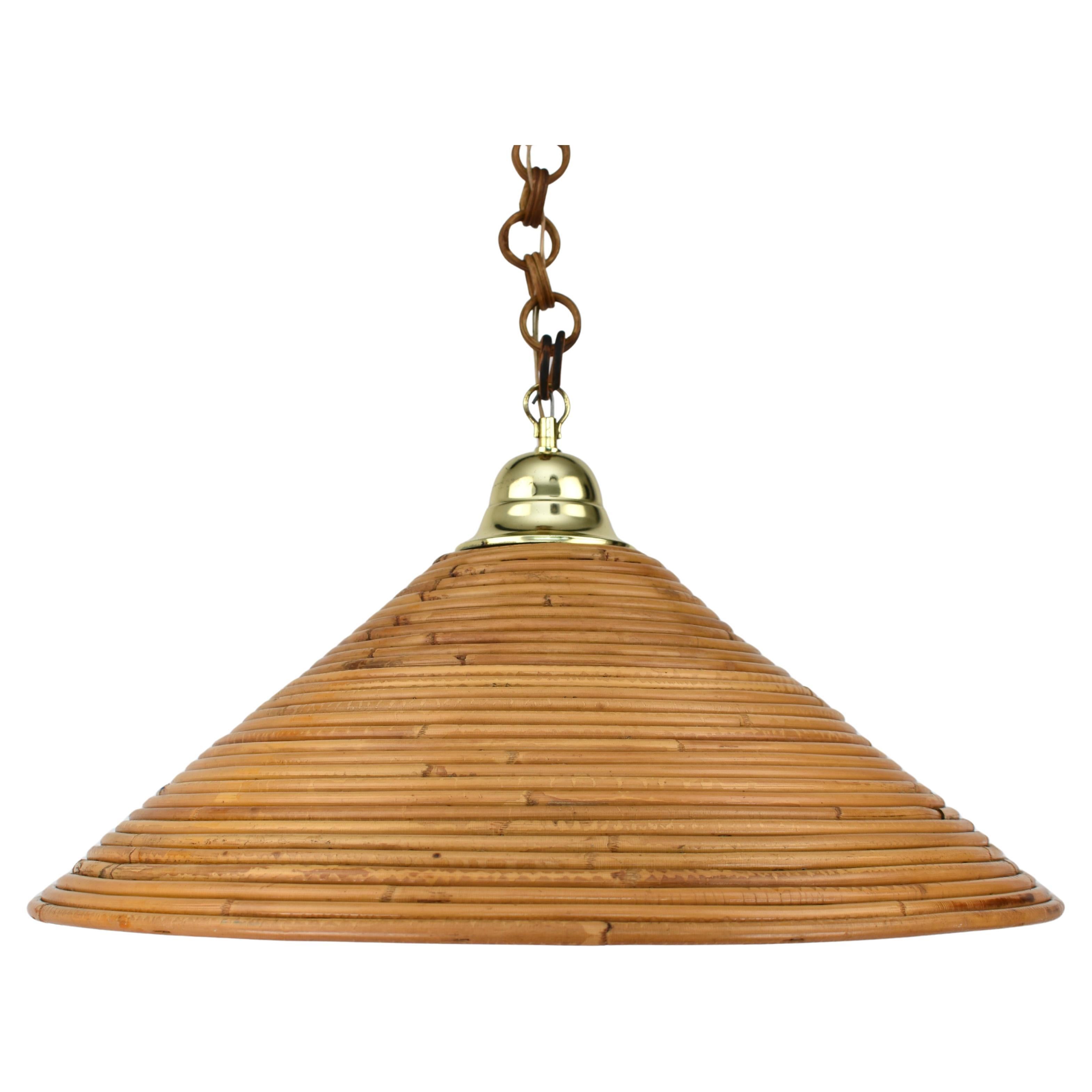 1950s Italian Rattan Pendant Light Attributed to Vivai Del Sud For Sale