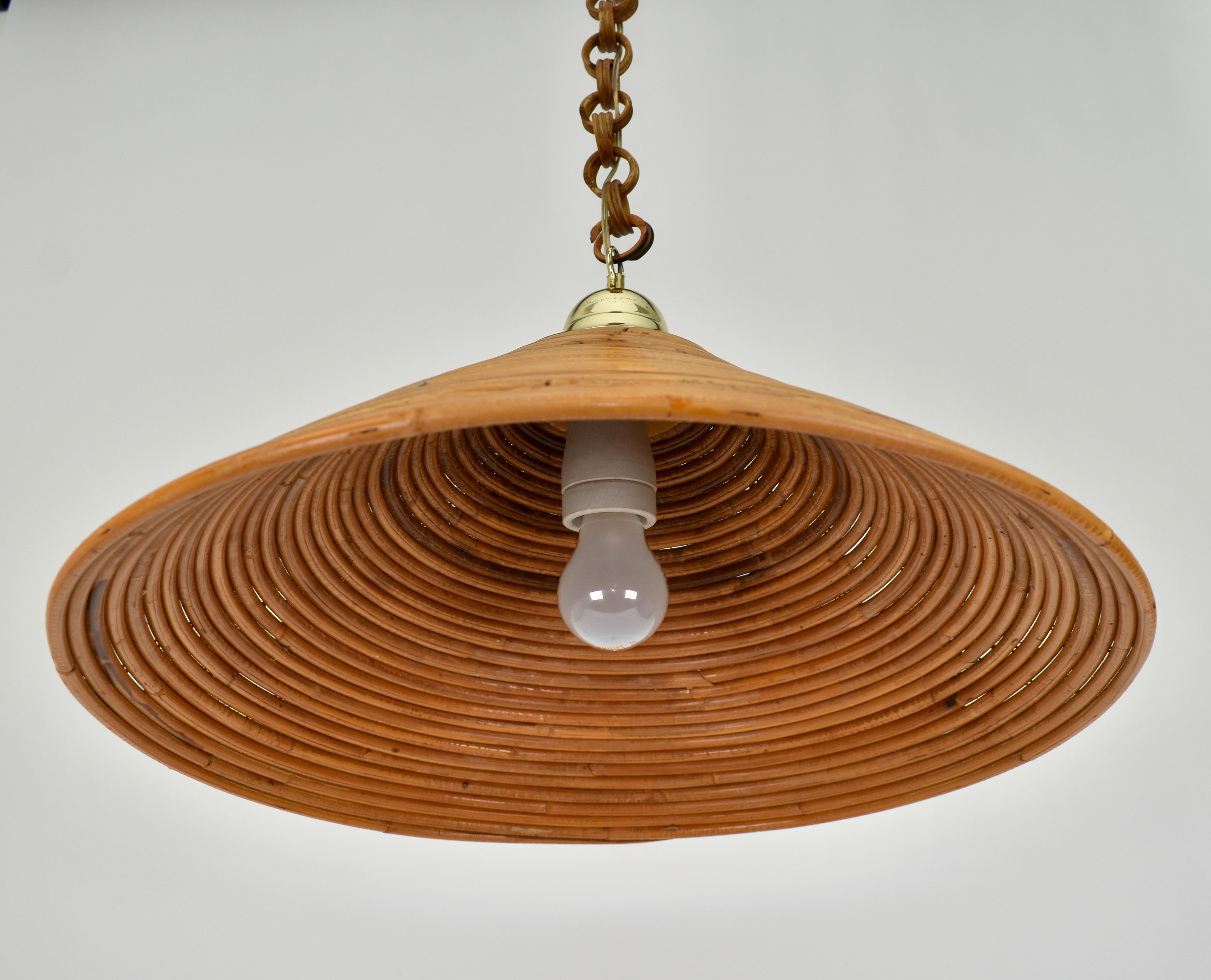 1950s Italian Rattan Pendant Light Attributed to Vivai Del Sud For Sale 1