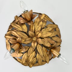 Mid Century Italian Flush Mount Gold Iron Toleware