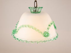 Antique Murano Glass Pendant Light Opaline and Jade Green, 1940s