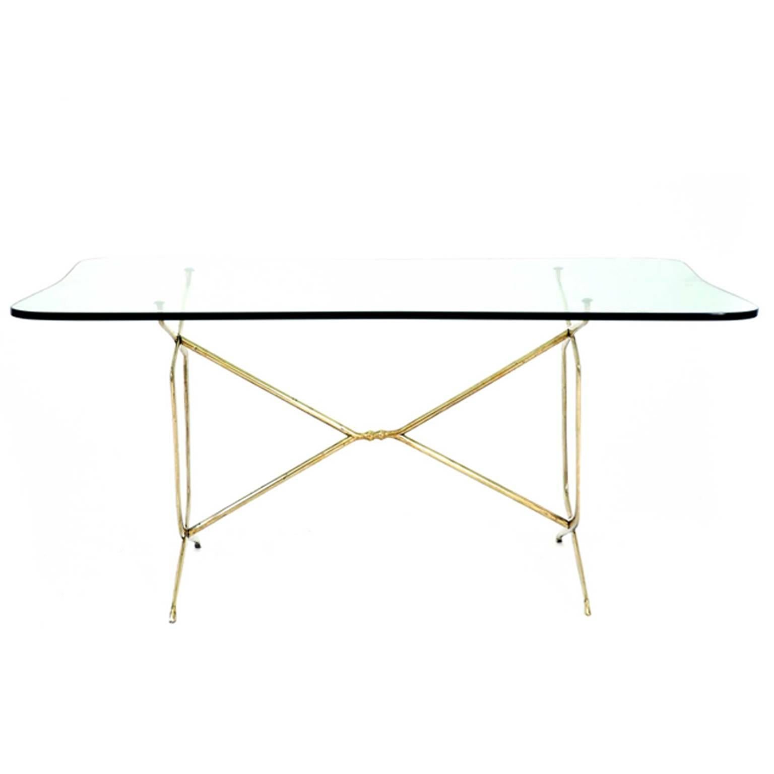 Couch Table Brass with glass top, Italy, 1950s For Sale