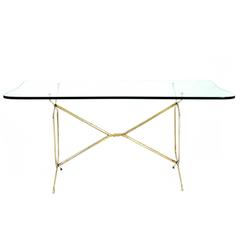 Couch Table Brass with glass top, Italy, 1950s