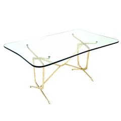 Couch Table Brass with glass top, Italy, 1950s