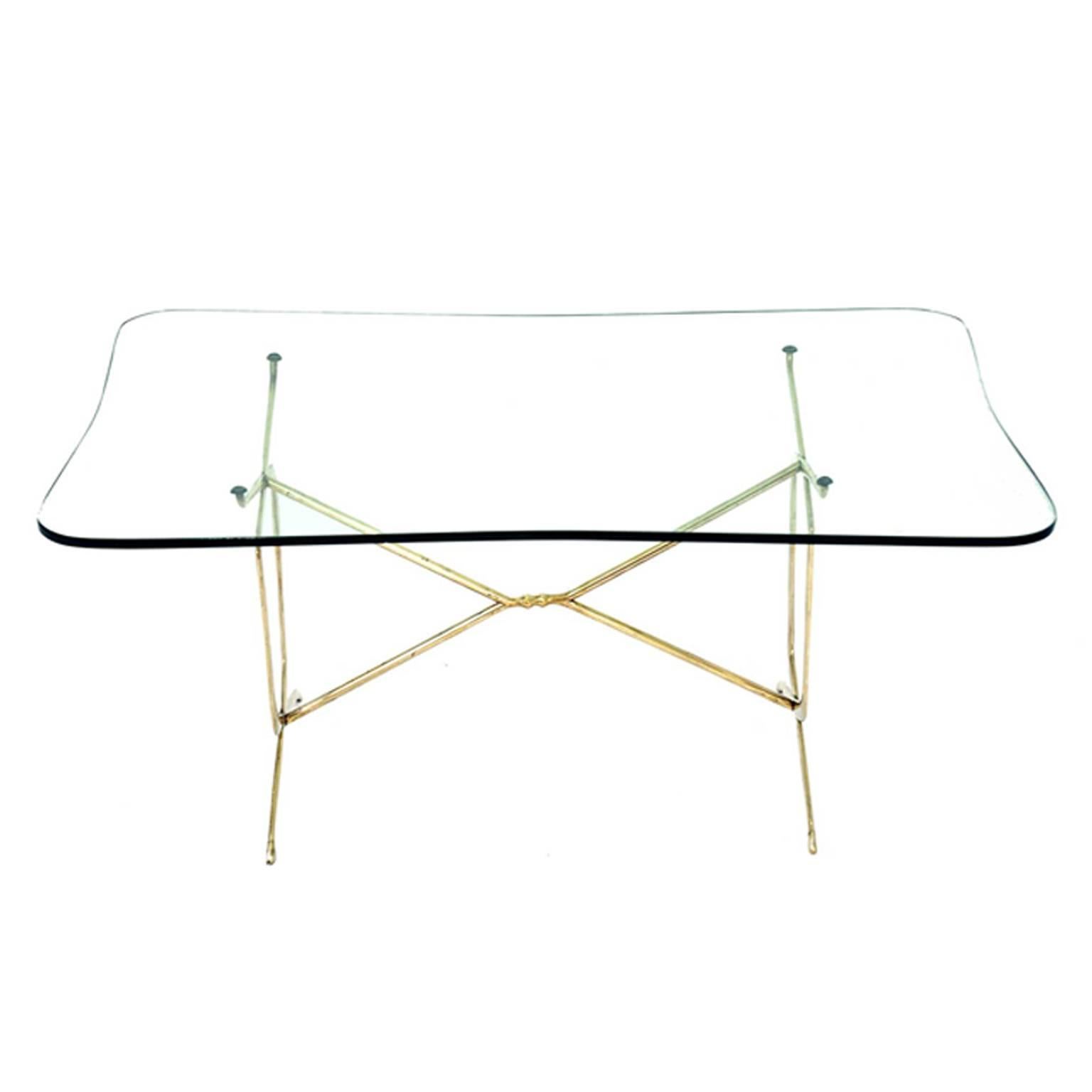 Italian Couch Table Brass with glass top, Italy, 1950s For Sale
