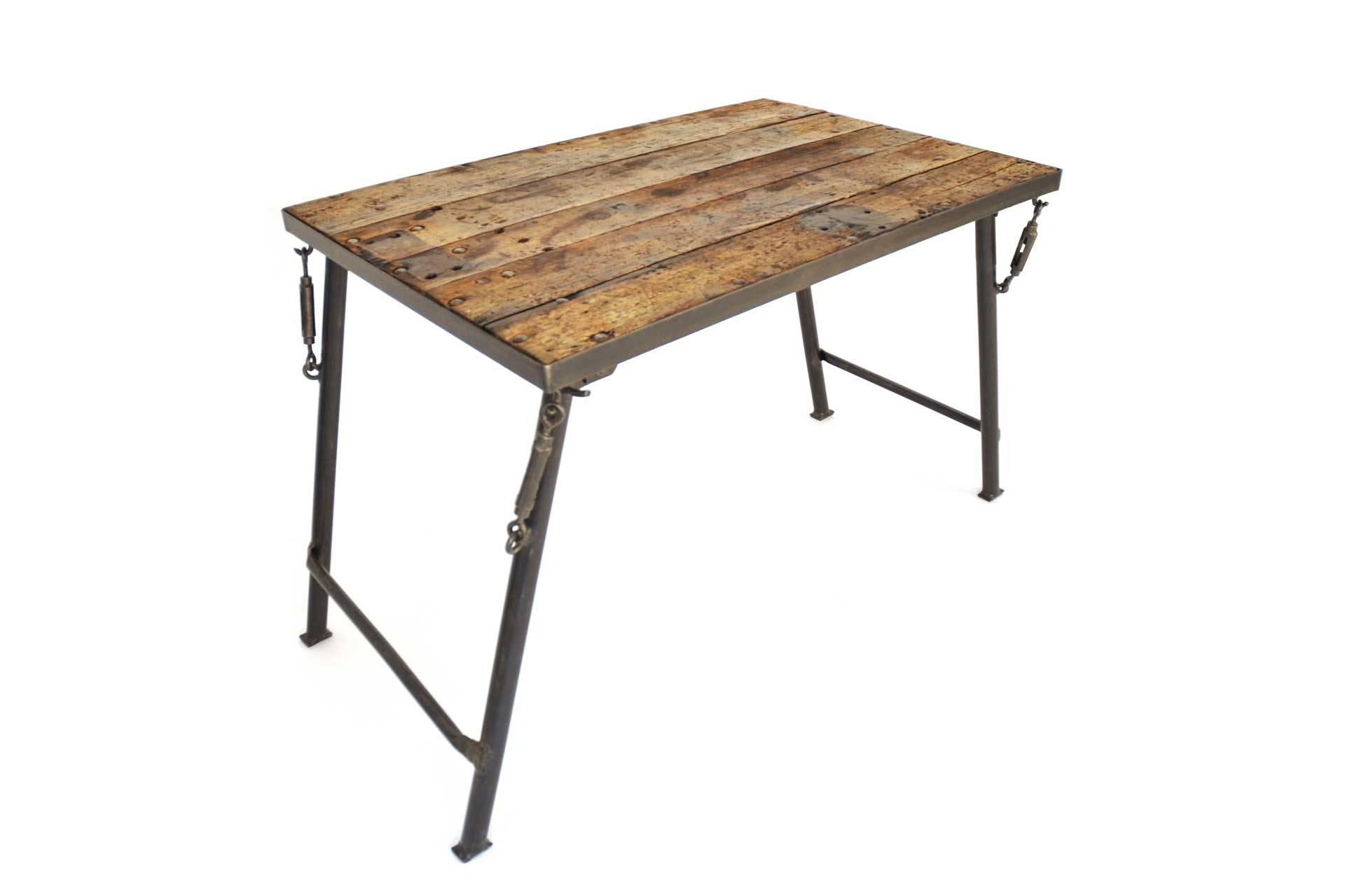 This worktable was manufactured in Austria in 1930s. The frame is made of polished metal and the table top is covered with brushed softwood.