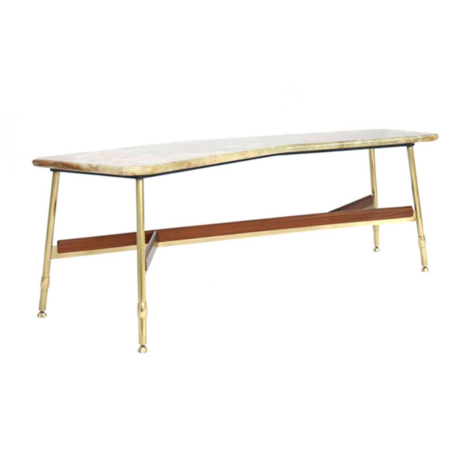 Mid-Century Modern Coffee Table with Onyx Tabletop Made in, Italy, 1950