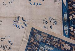 Vintage Chinese Area Rug Shabby Chic Ivory and Navy Beijing
