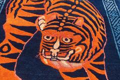 Antique Chinese Baotou Tiger Scatter Rug Charming Collector’s Piece