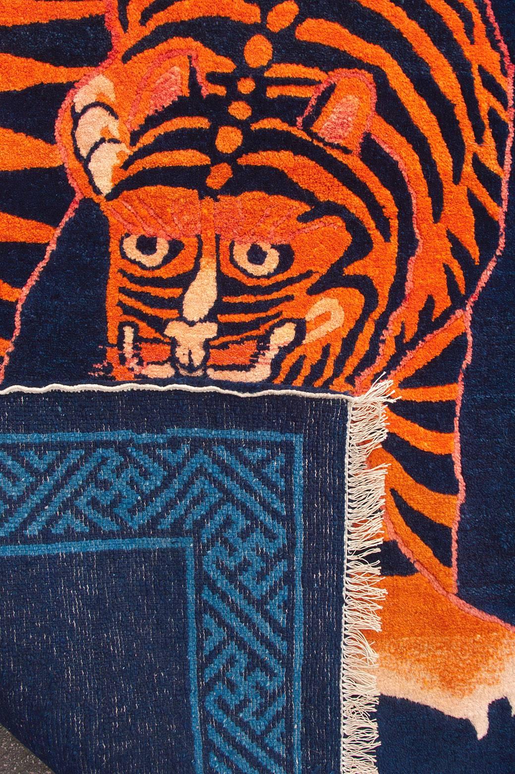Woven Antique Chinese Baotou Tiger Scatter Rug Charming Collector’s Piece  For Sale