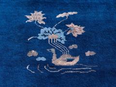 Antique Art Deco Chinese Beijing Scatter Rug Navy Blue